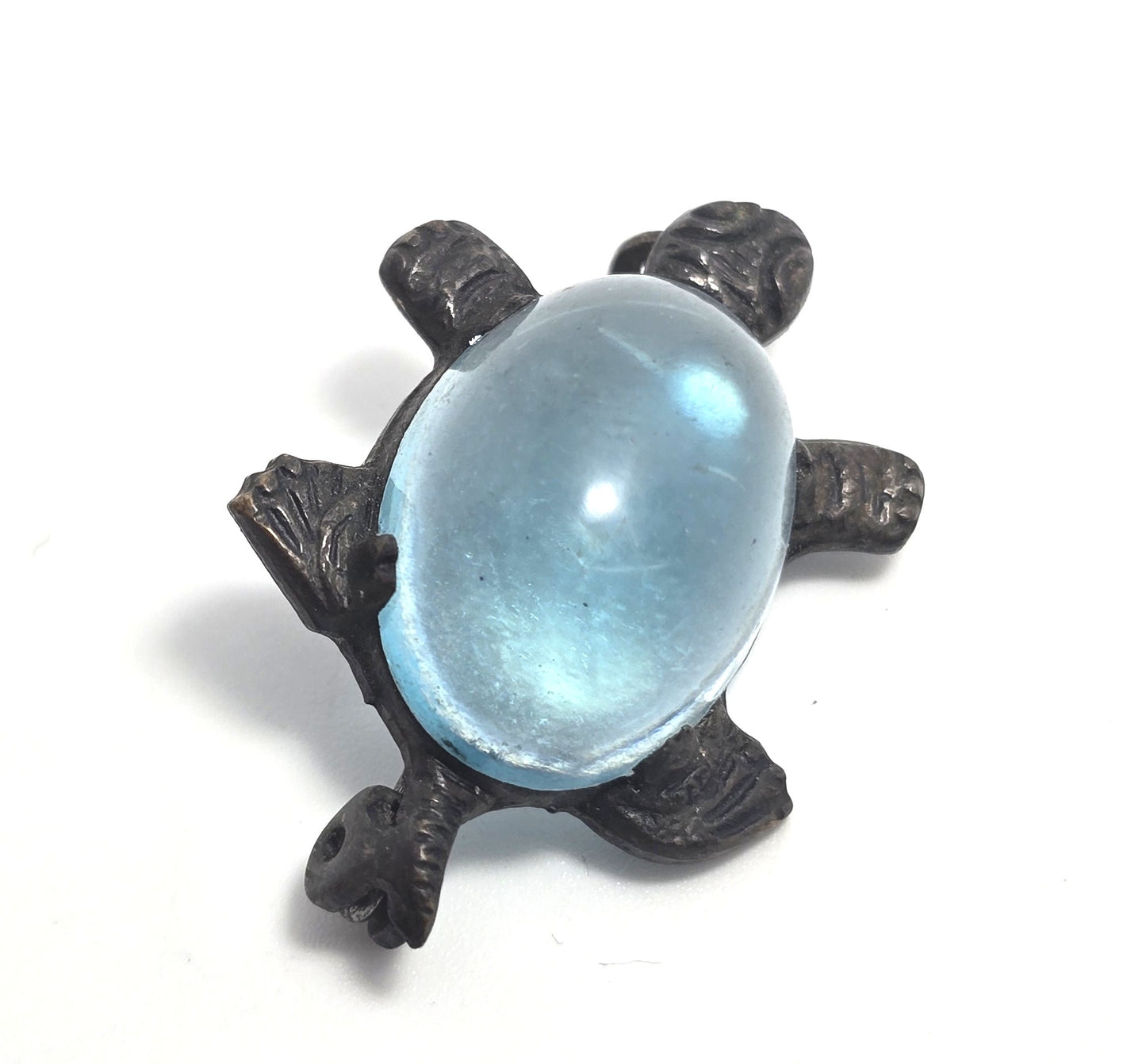 Jelly Belly aqua blue Lucite vintage small turtle figural brooch