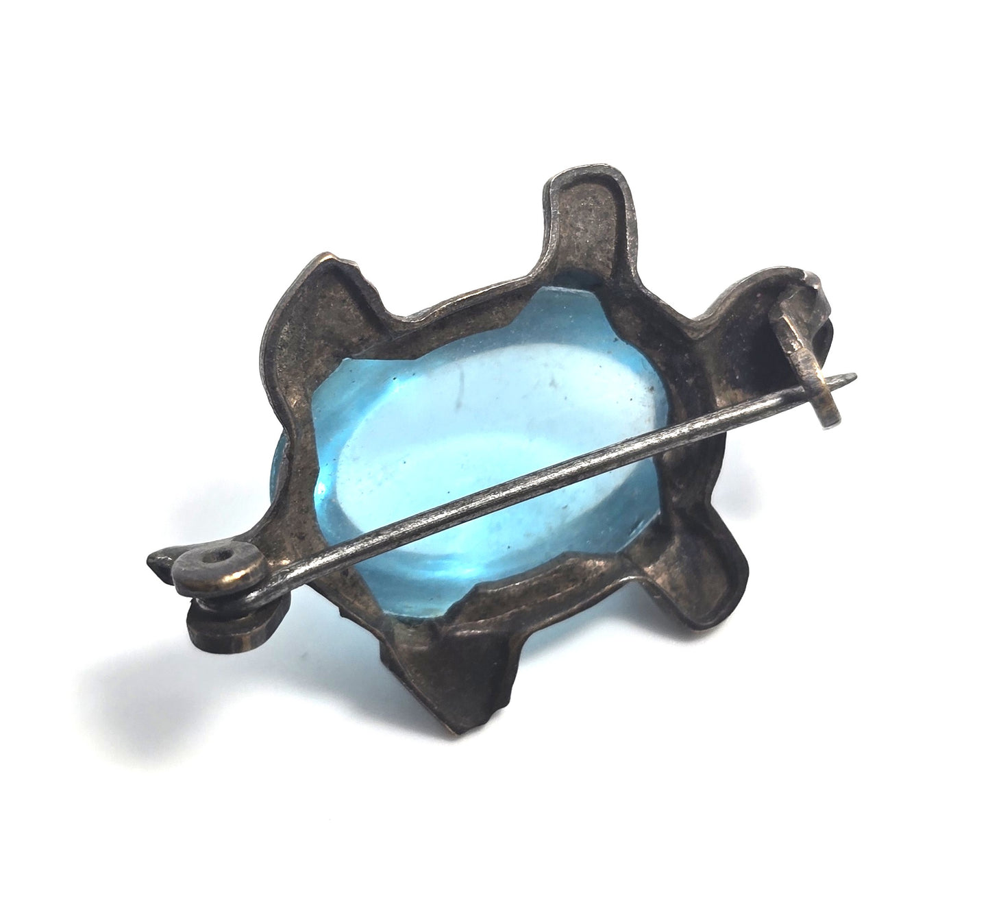 Jelly Belly aqua blue Lucite vintage small turtle figural brooch