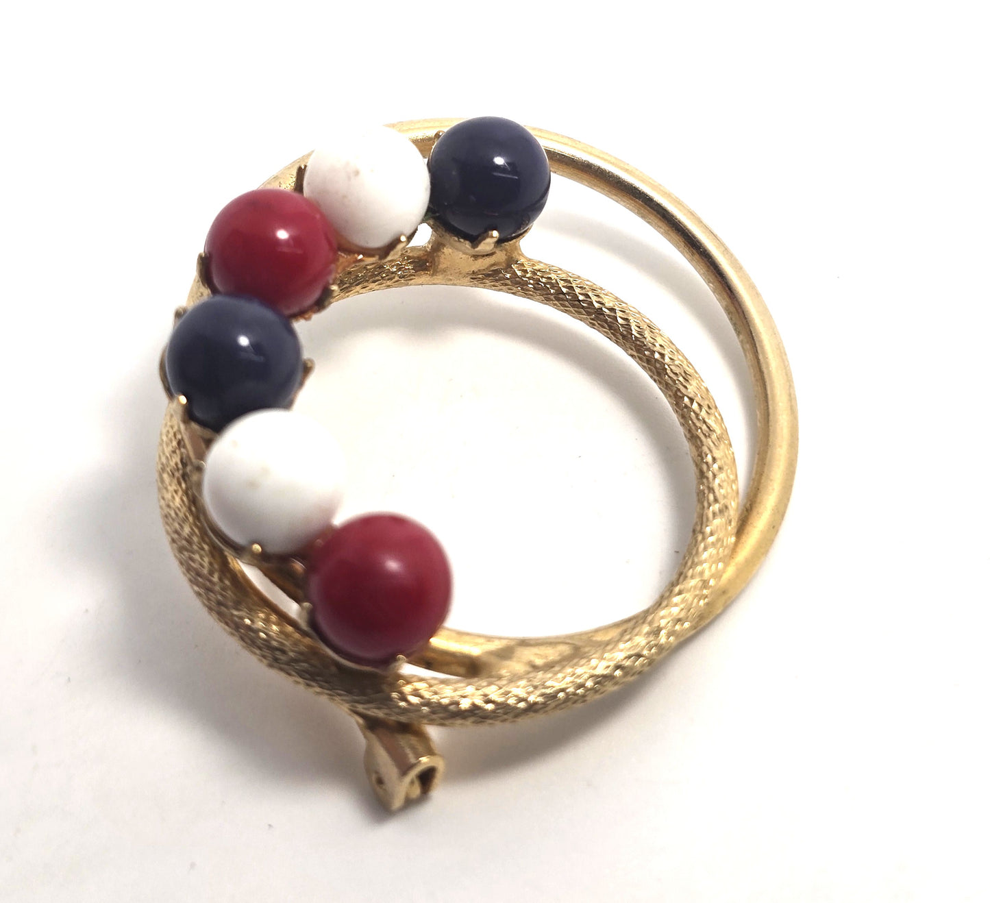 Red white and blue Patriotic Retro mid century gold toned orb brooch 4th of July