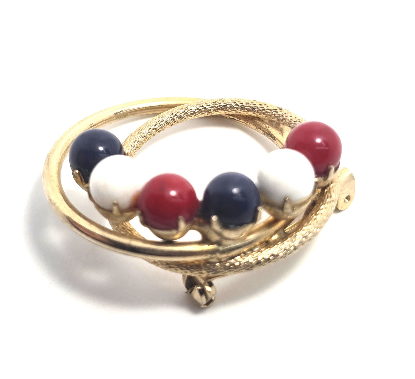 Red white and blue Patriotic Retro mid century gold toned orb brooch 4th of July