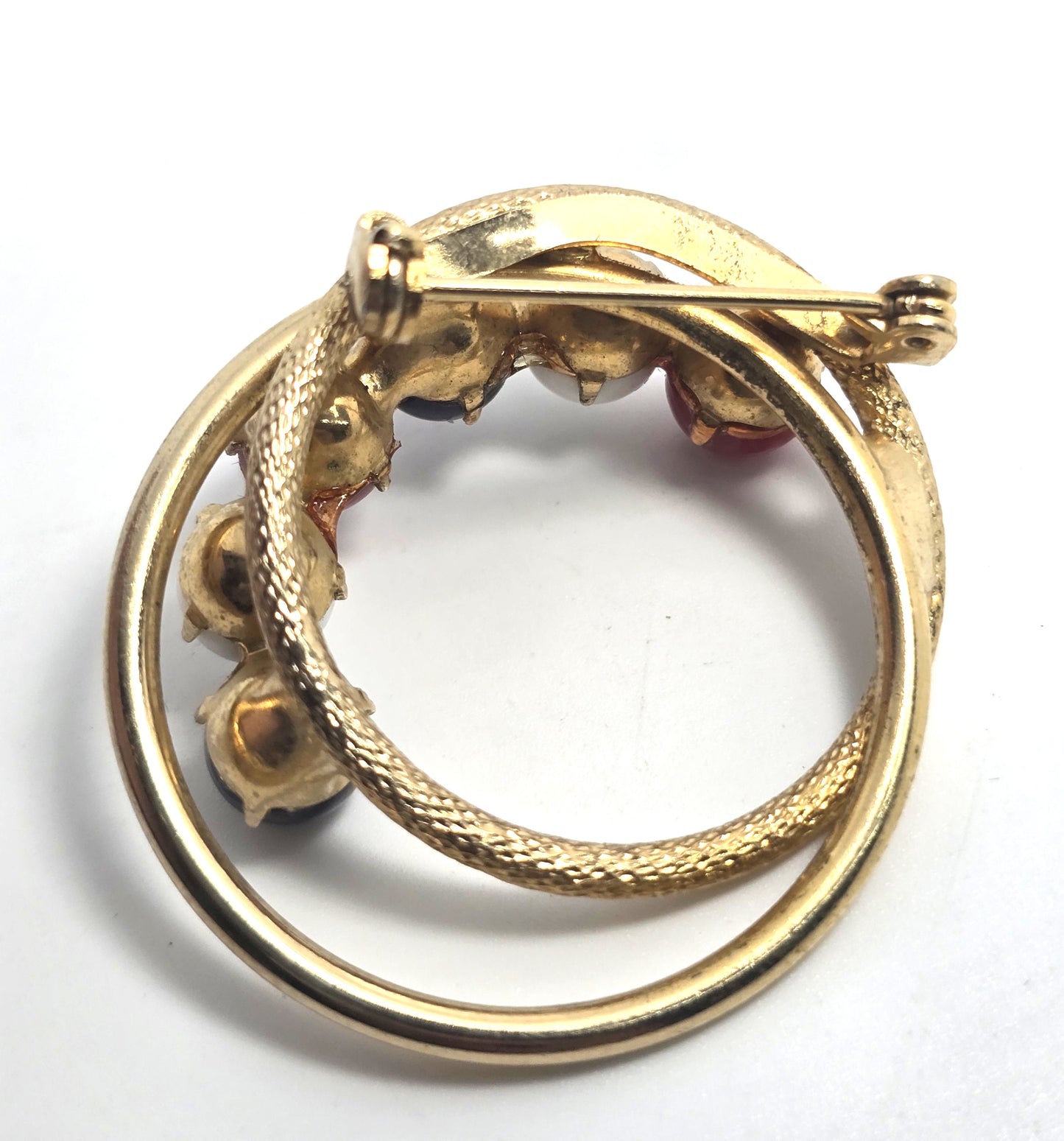 Red white and blue Patriotic Retro mid century gold toned orb brooch 4th of July