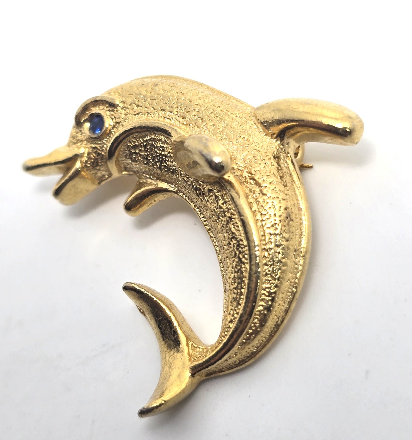 Gerry's Dolphin blue rhinestone gold toned vintage signed brooch