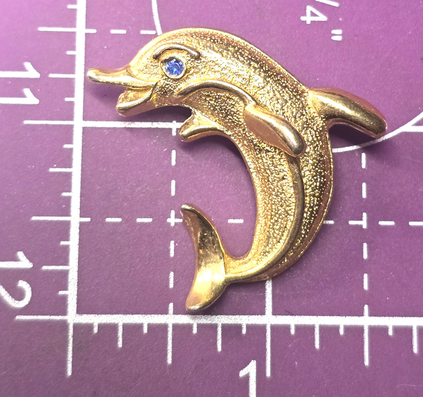 Gerry's Dolphin blue rhinestone gold toned vintage signed brooch