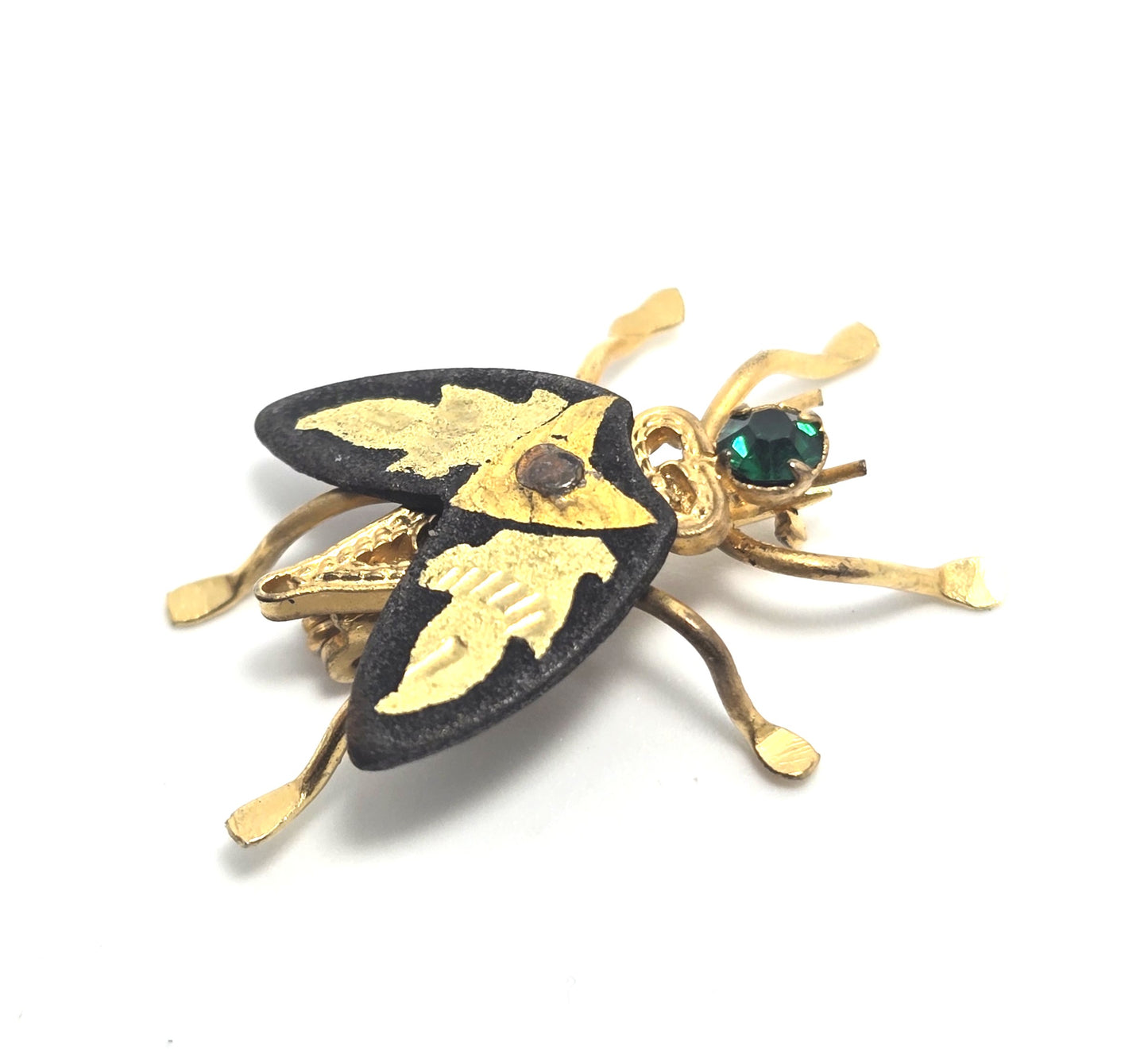 Spanish Damascene fly bug insect figural vintage gold toned brooch pin