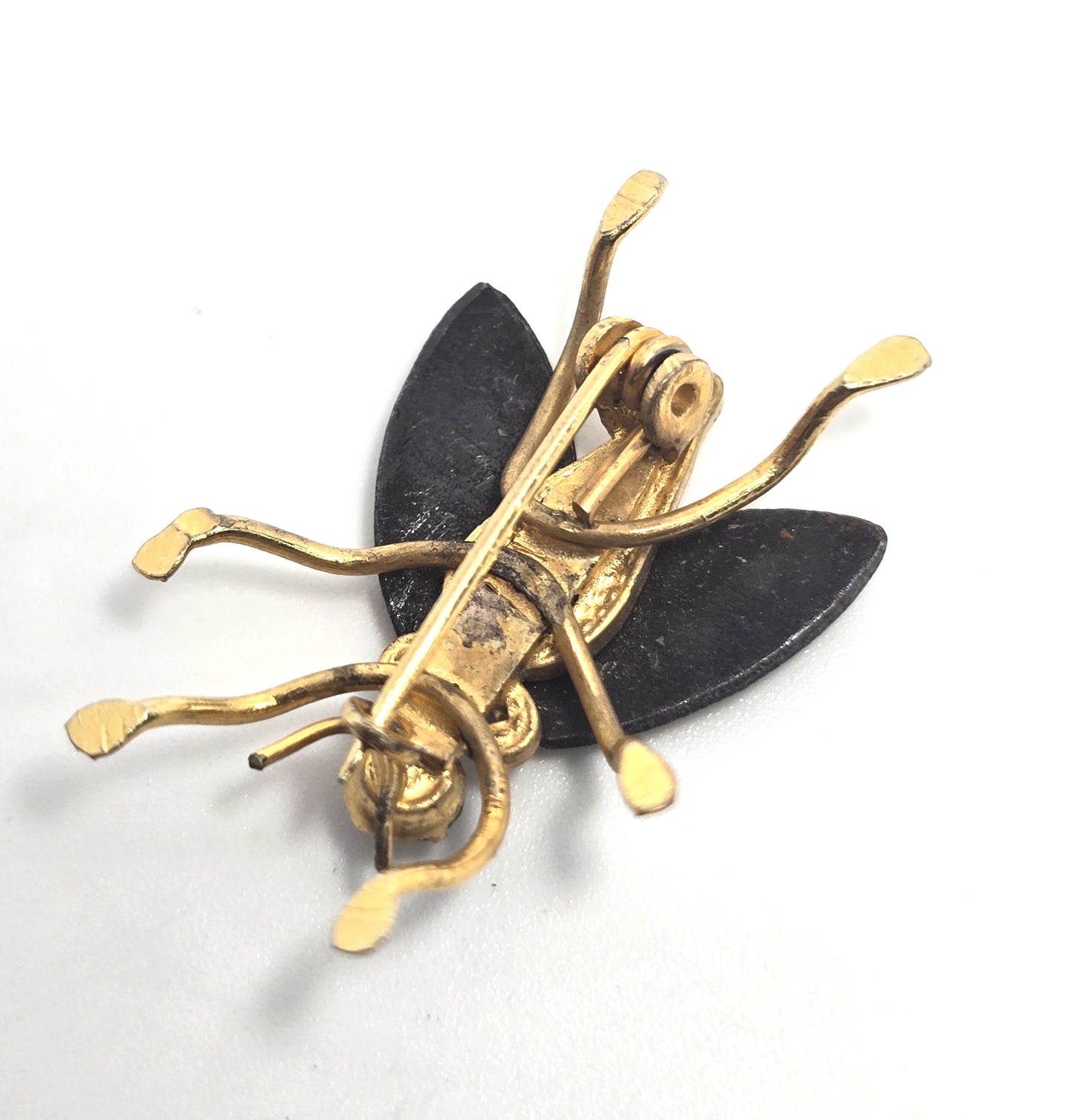 Spanish Damascene fly bug insect figural vintage gold toned brooch pin