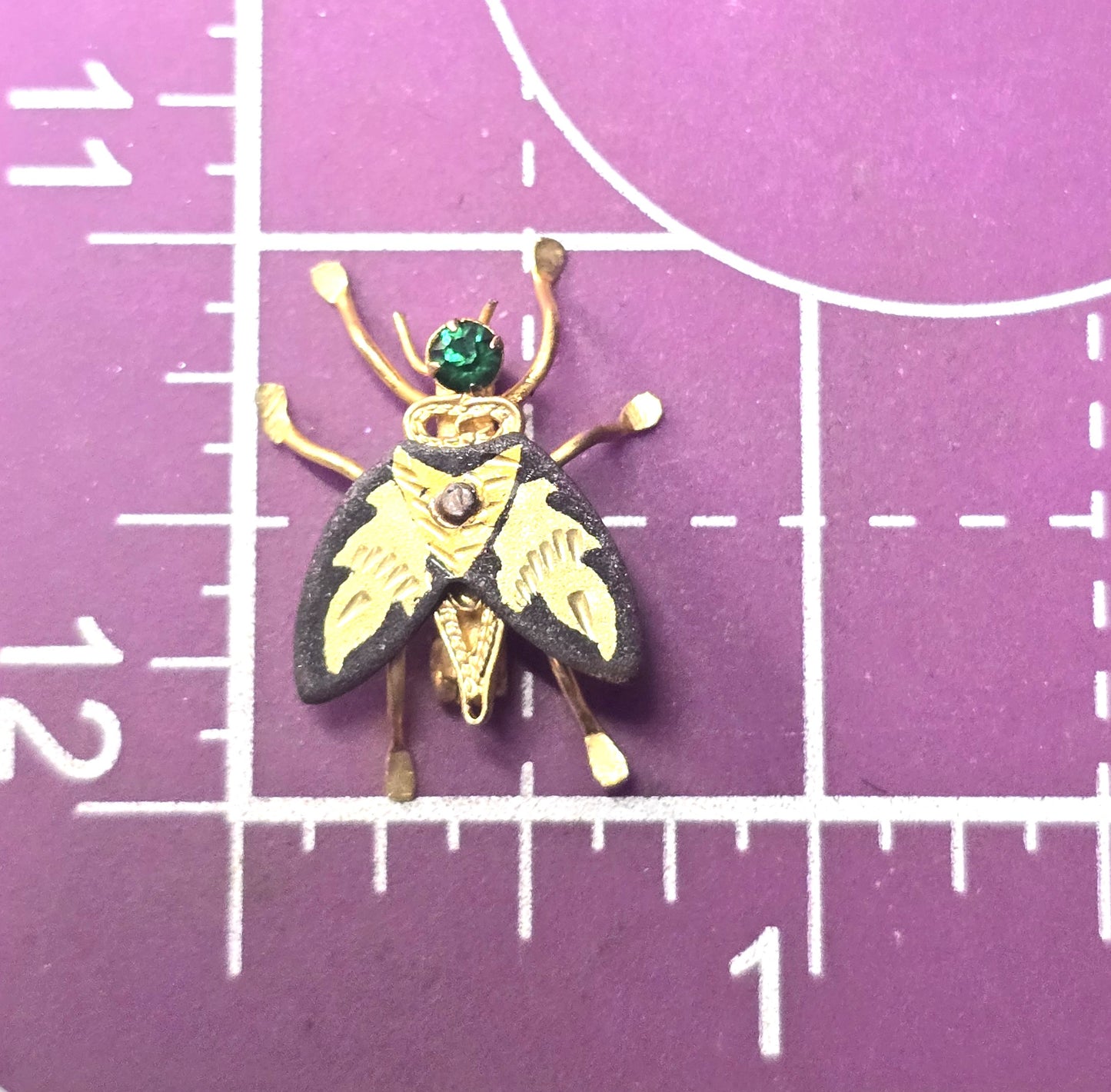 Spanish Damascene fly bug insect figural vintage gold toned brooch pin
