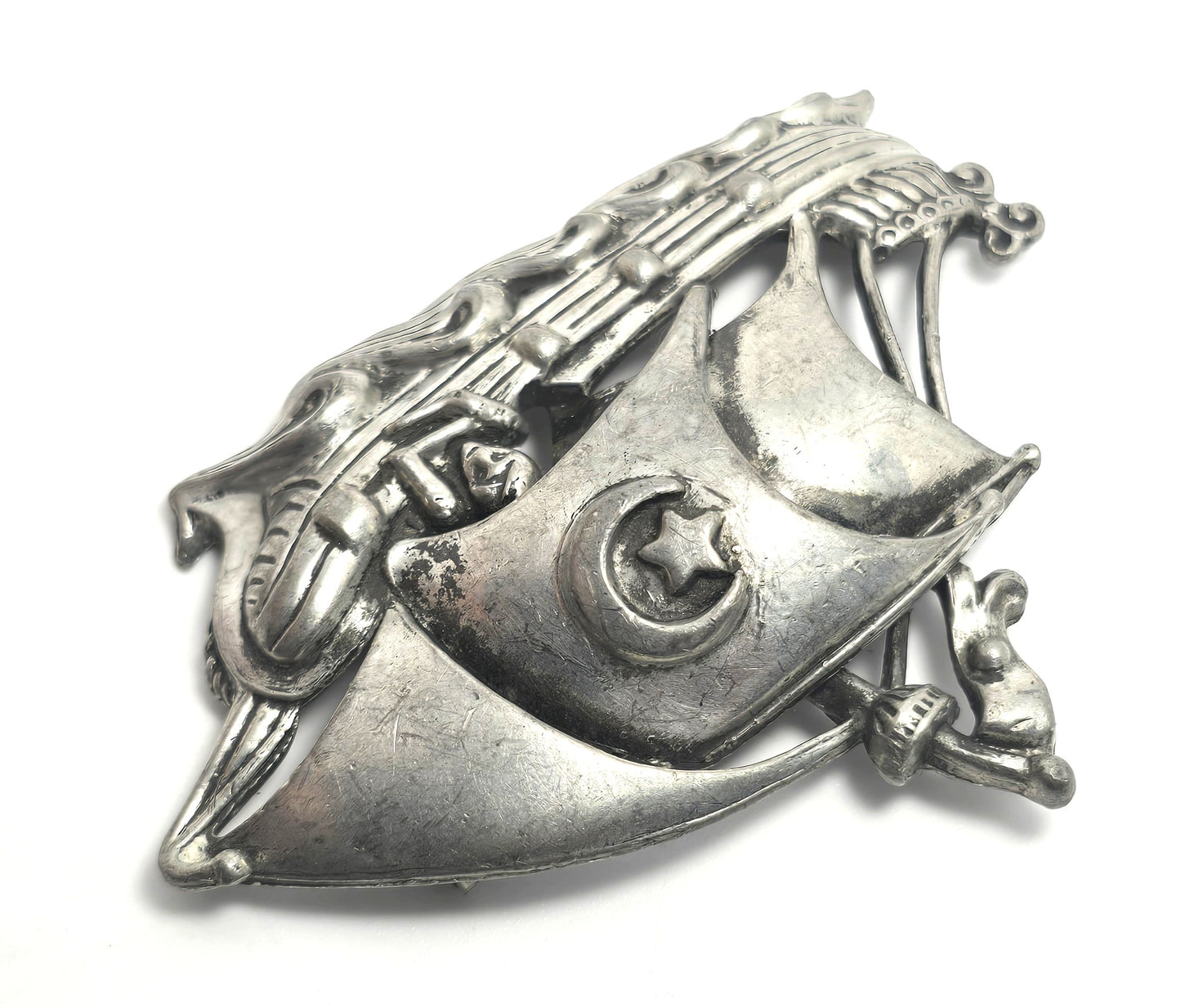 Galleon Boat Naval Ship vintage silver toned sailing pirate ship brooch