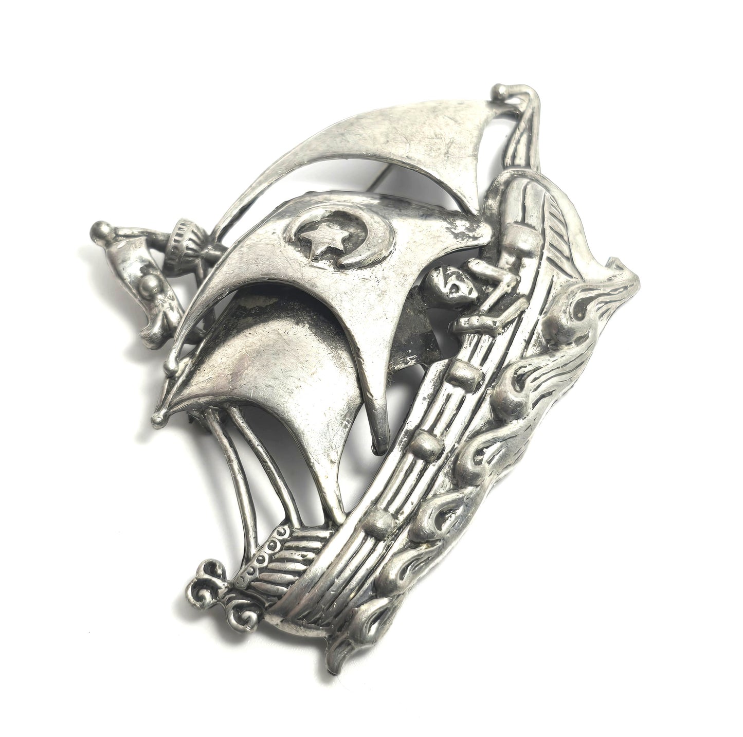Galleon Boat Naval Ship vintage silver toned sailing pirate ship brooch