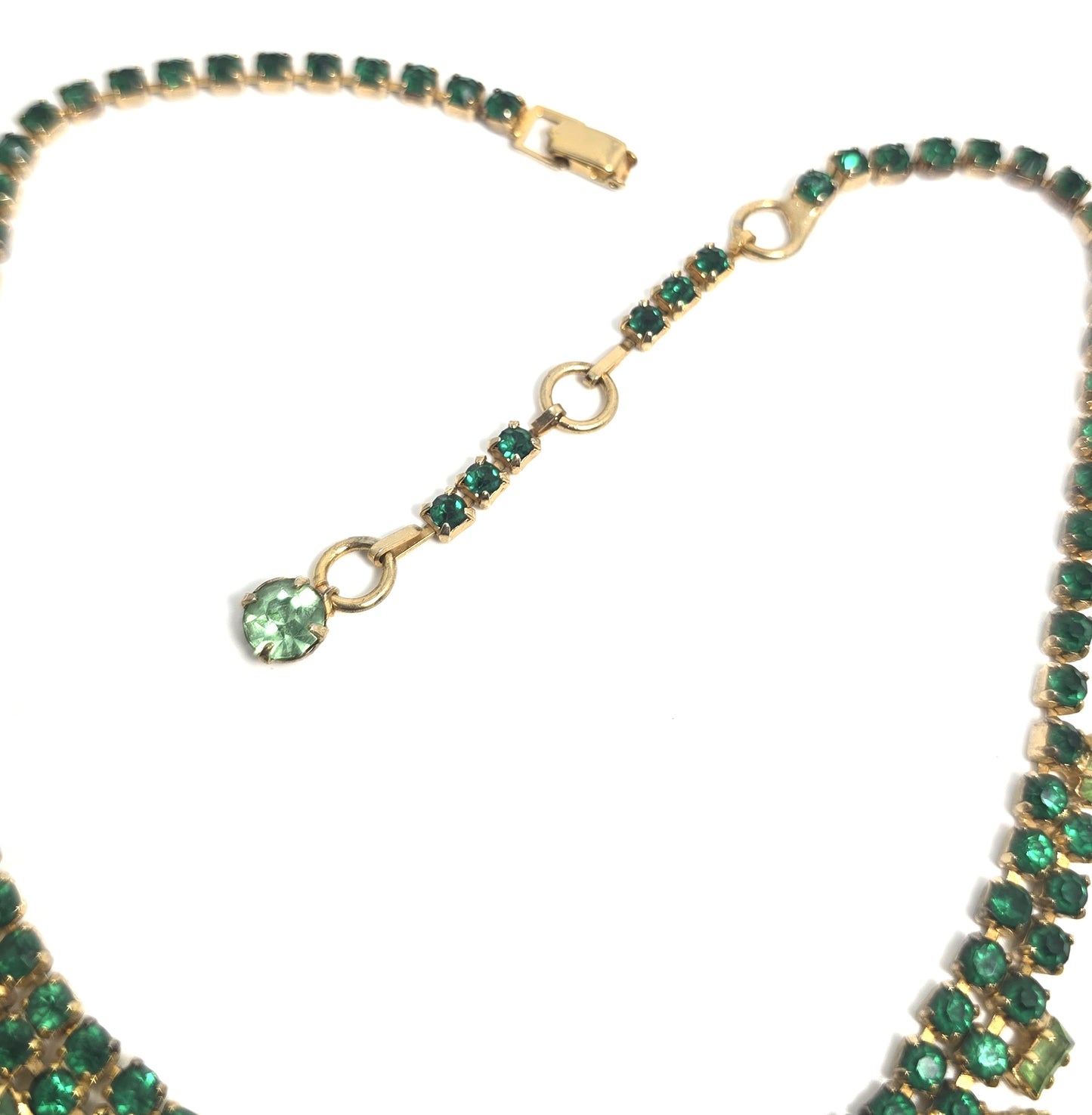 Continental Deep green and Uranium Glass rhinestone vintage m d century Necklace