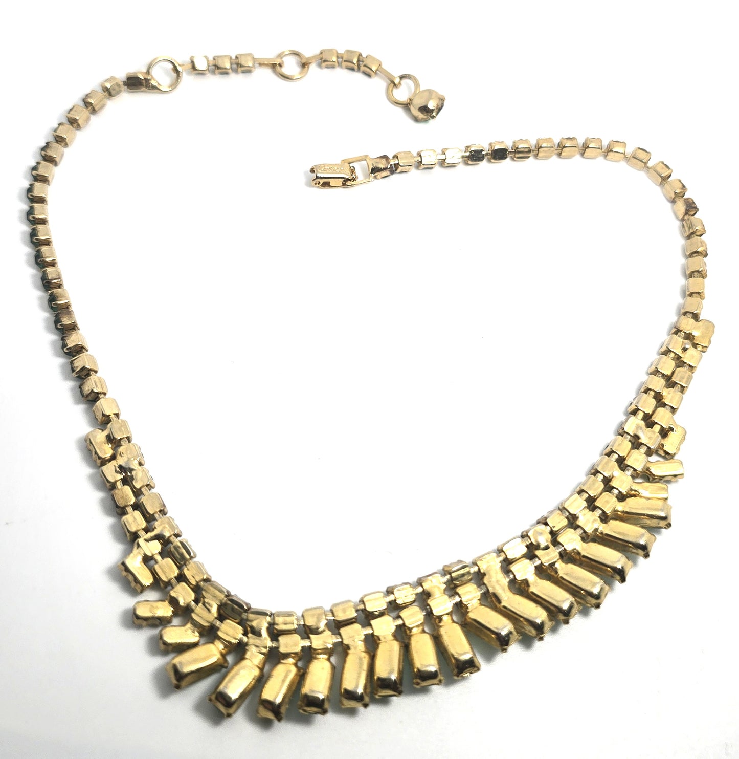 Continental Deep green and Uranium Glass rhinestone vintage m d century Necklace
