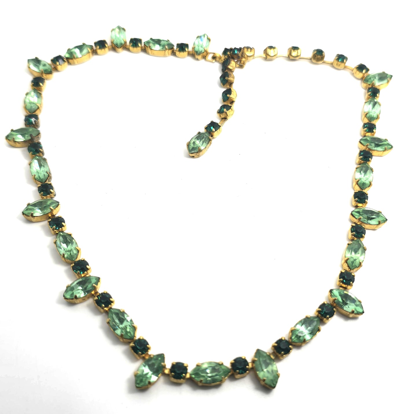 Emerald green and Uranium Glass rhinestone vintage mid century choker Necklace