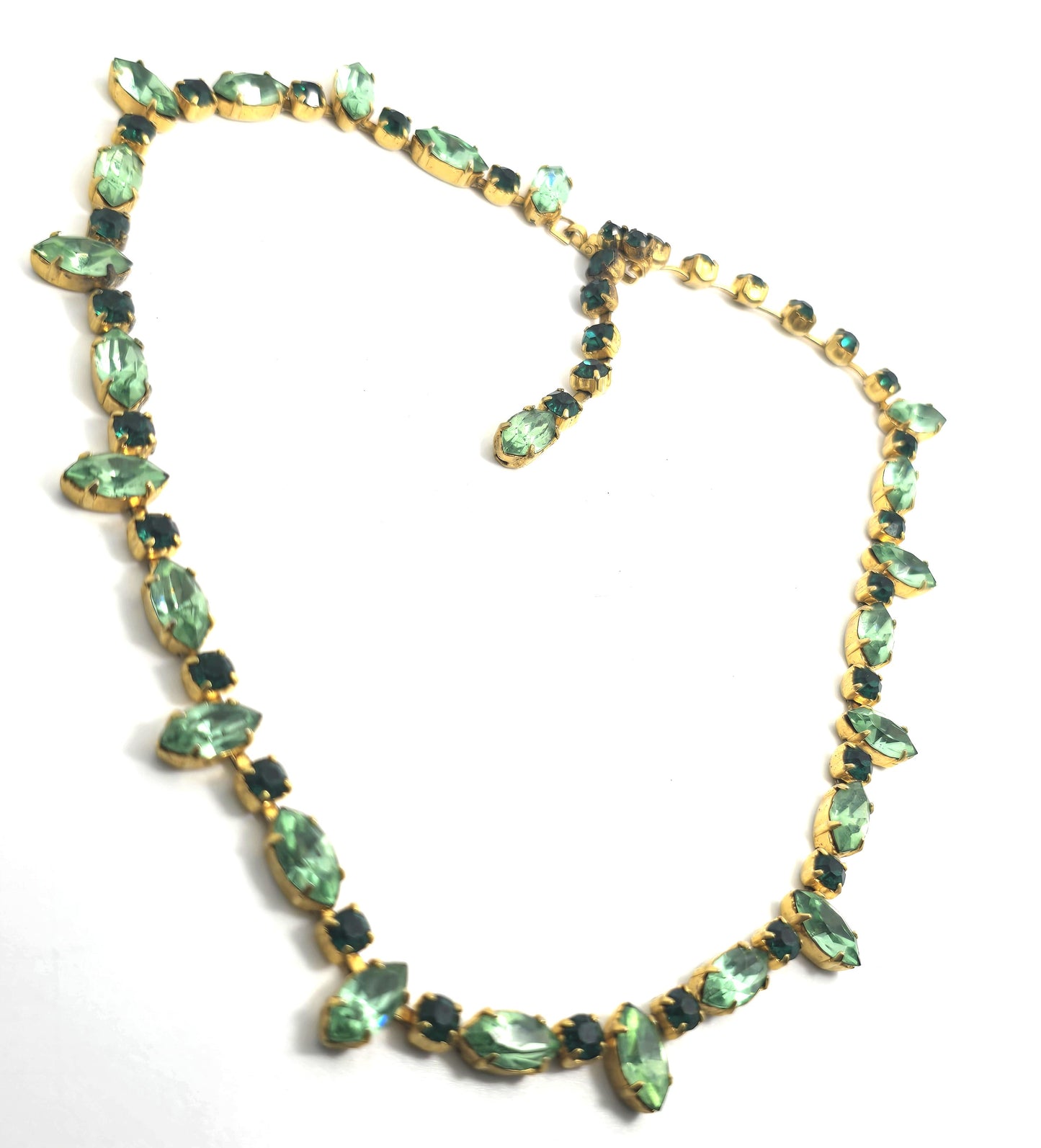 Emerald green and Uranium Glass rhinestone vintage mid century choker Necklace