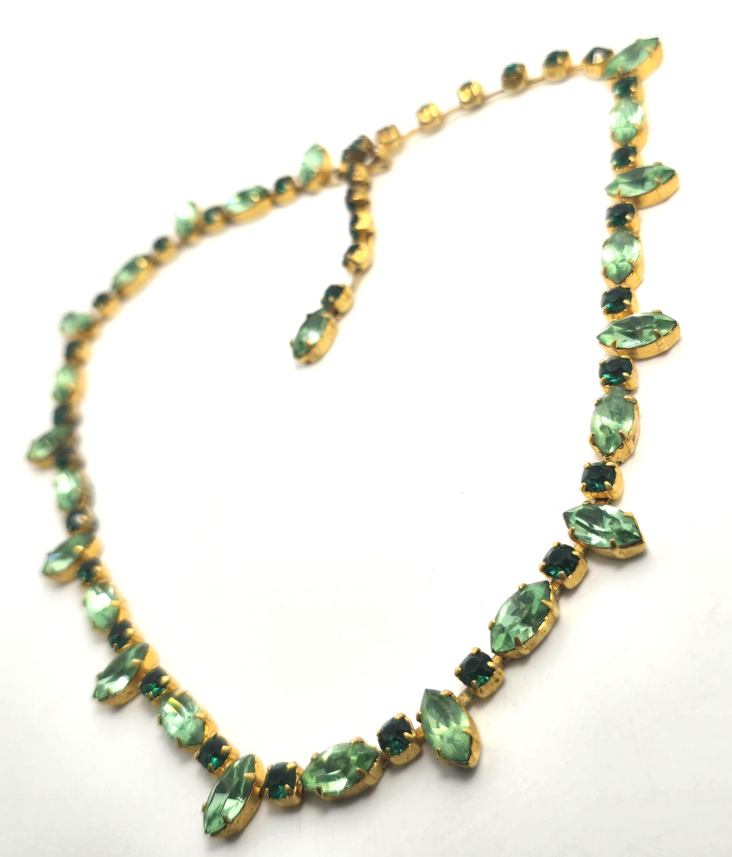 Emerald green and Uranium Glass rhinestone vintage mid century choker Necklace