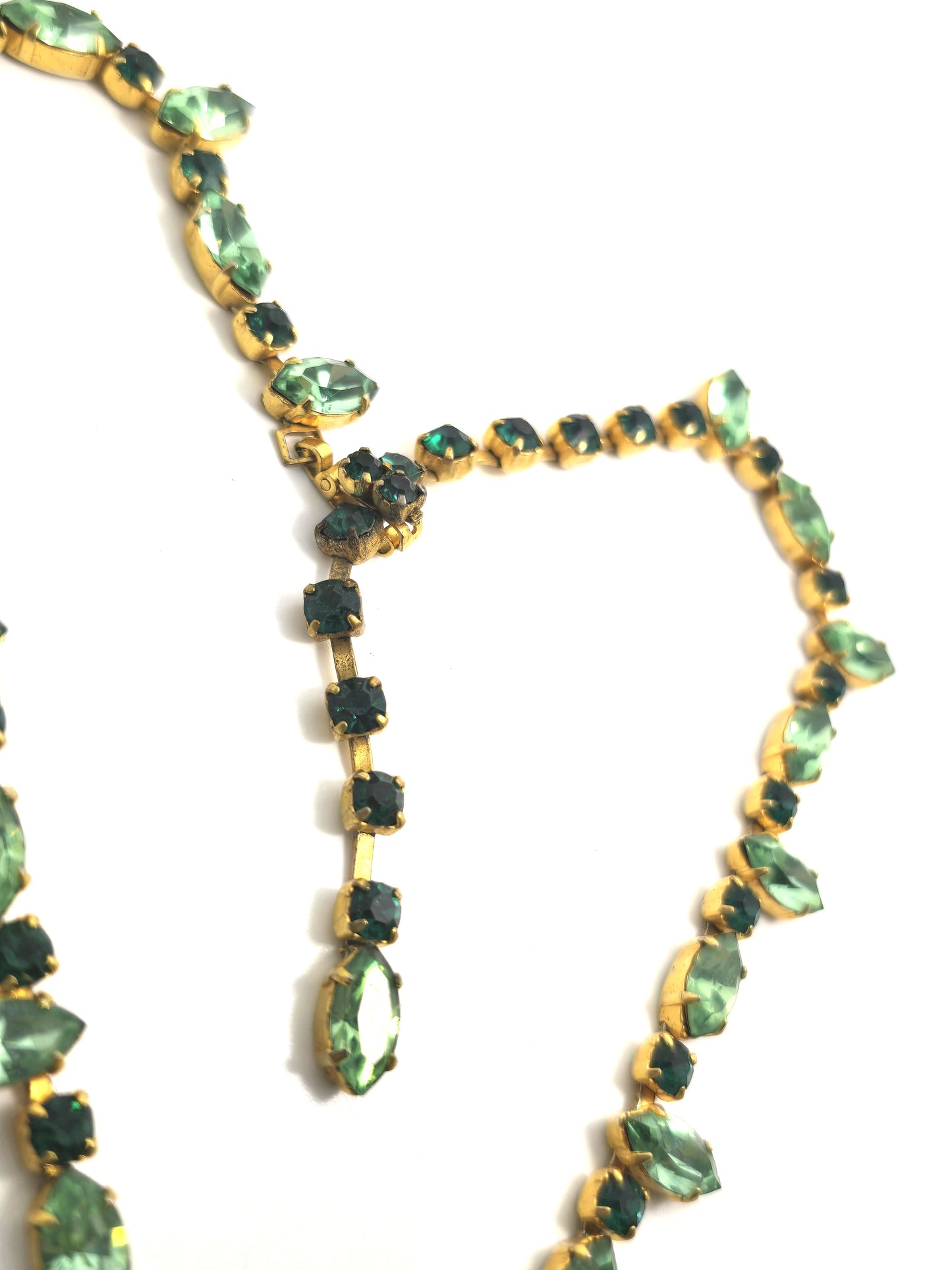 Emerald green and Uranium Glass rhinestone vintage mid century choker Necklace