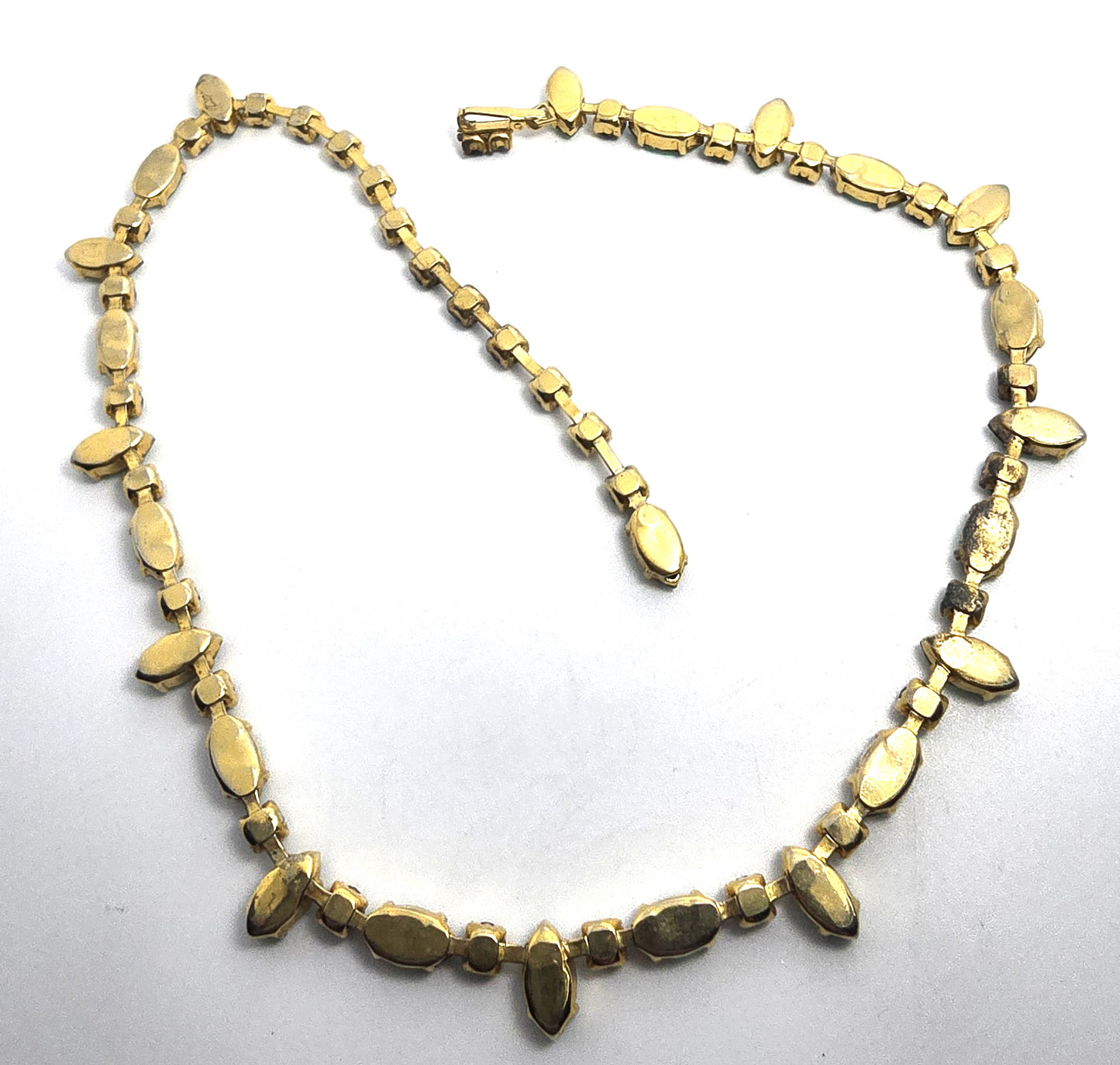 Emerald green and Uranium Glass rhinestone vintage mid century choker Necklace