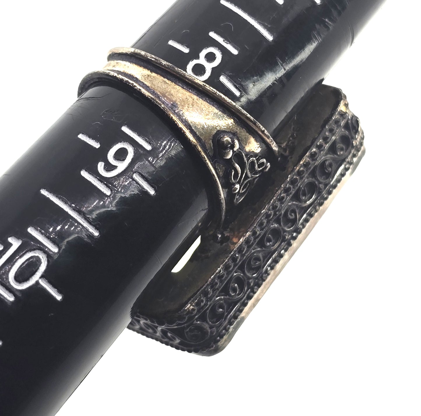 Uranium Glass UV glow Vaseline glass silver plated filigree vintage ring