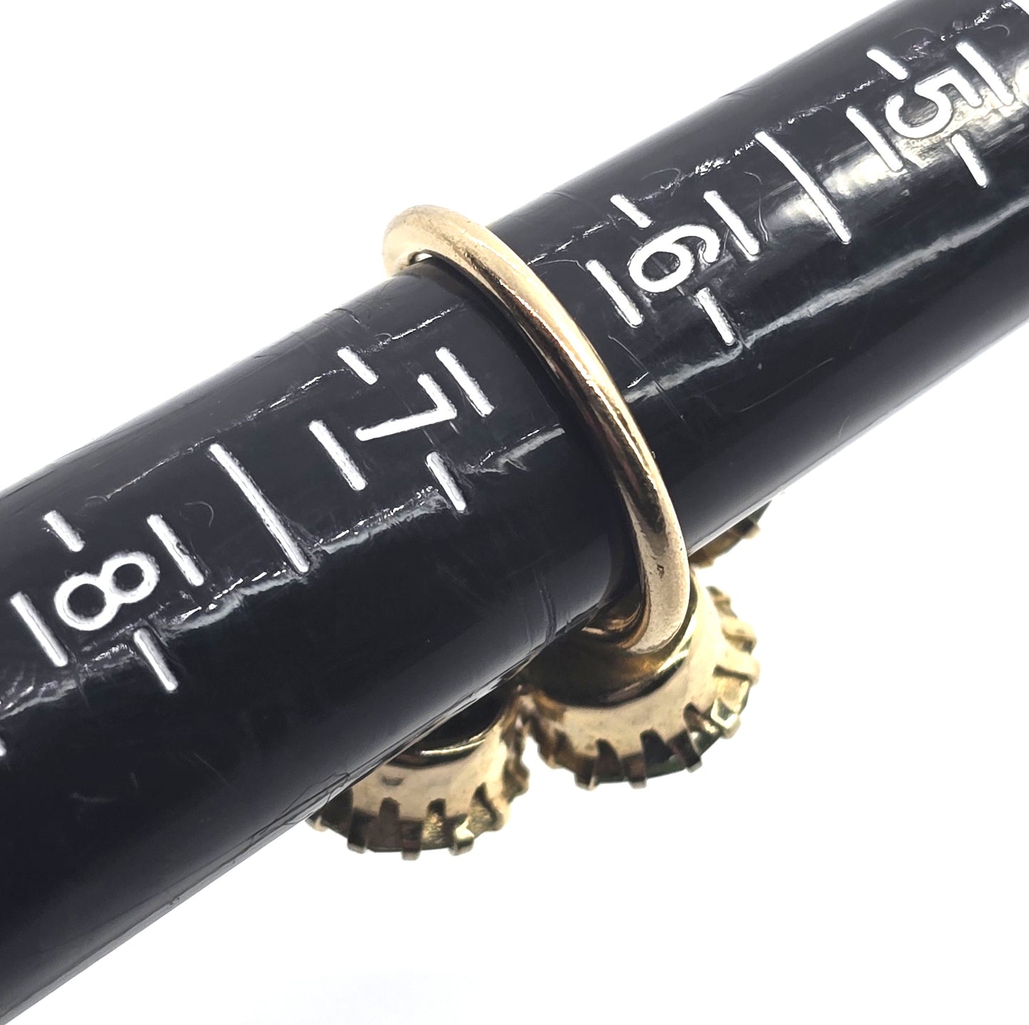 Uranium Glass UV glow rhinestone Emmons gold toned vintage large ring