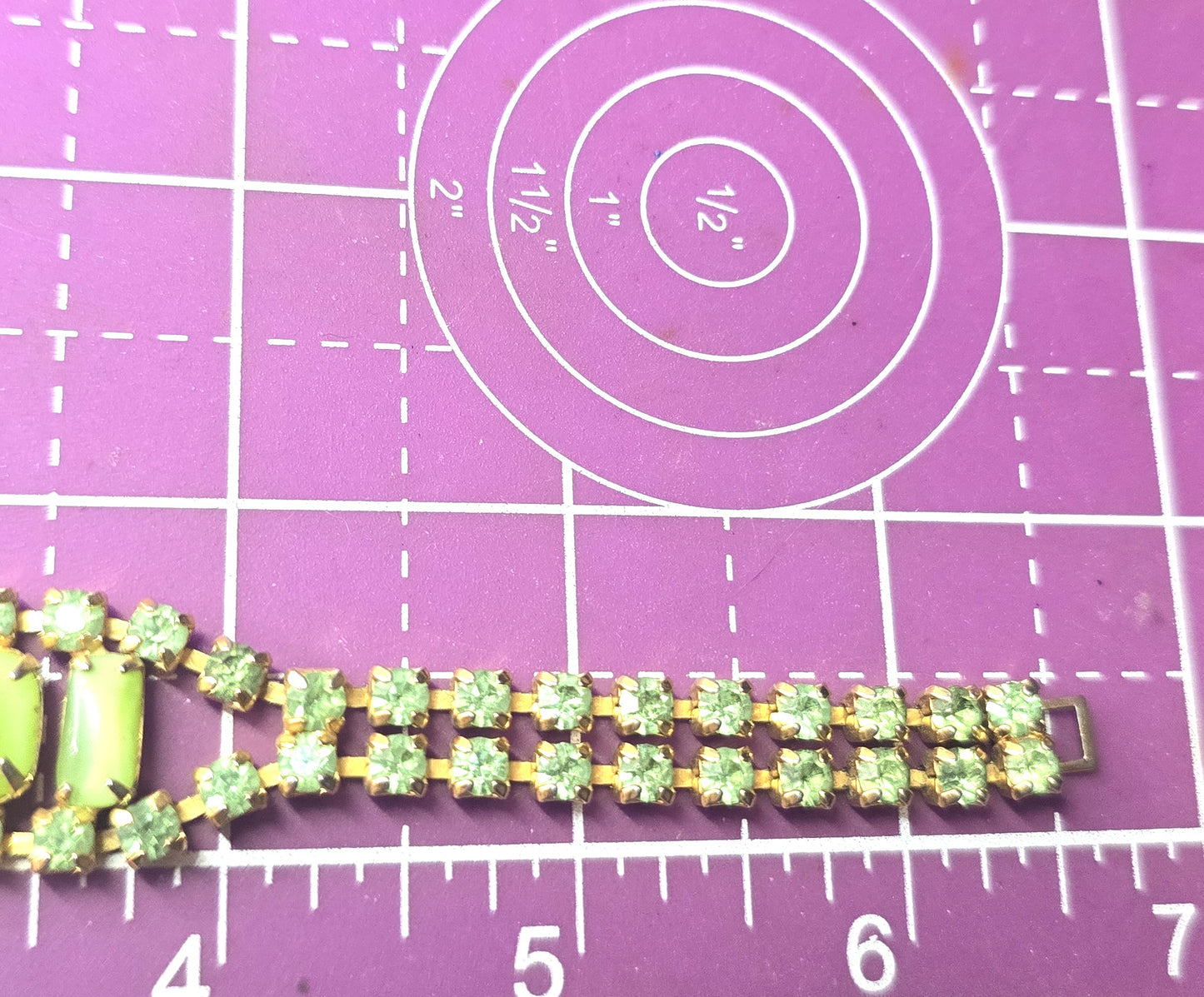 Uranium Glass green rhinestone vintage thick rhinestone tennis bracelet