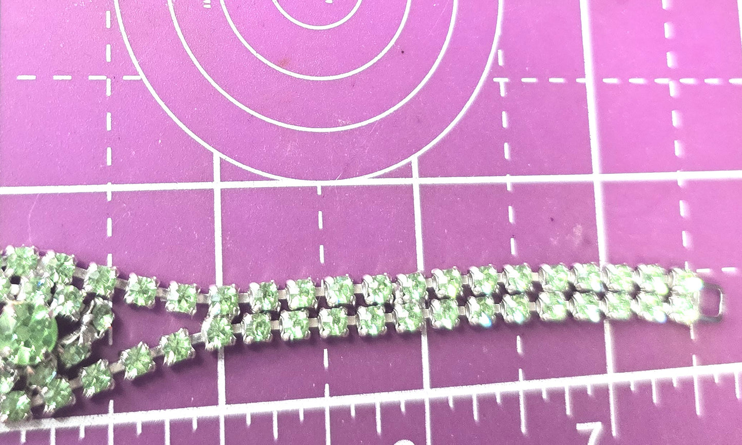 Uranium Glass three stone green rhinestone vintage thick rhinestone tennis bracelet