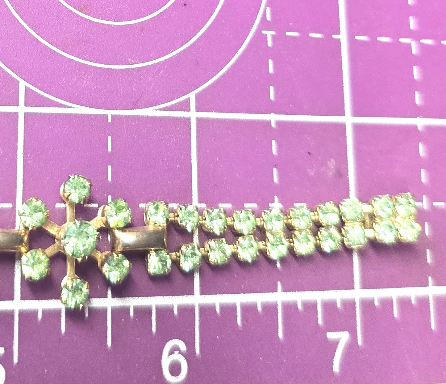 Uranium Glass flower green rhinestone vintage thick rhinestone tennis bracelet