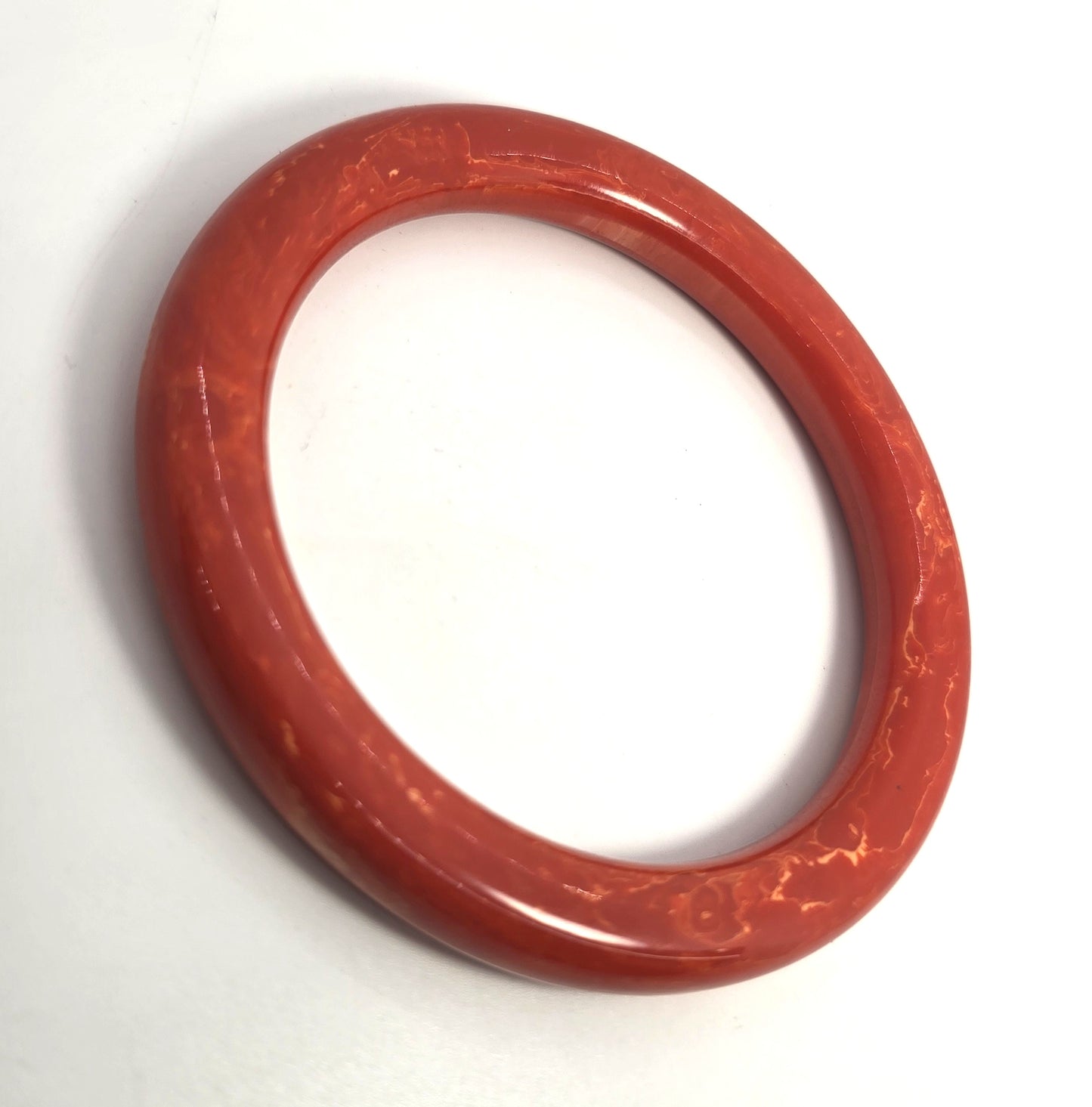 Orange marble swirl Bakelite thick rounded vintage bangle bracelet tested