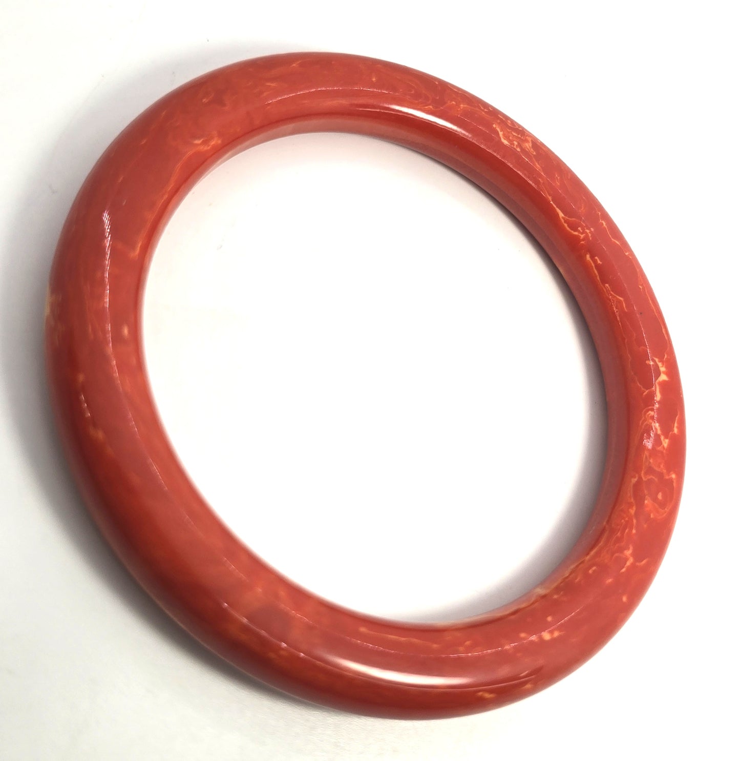 Orange marble swirl Bakelite thick rounded vintage bangle bracelet tested