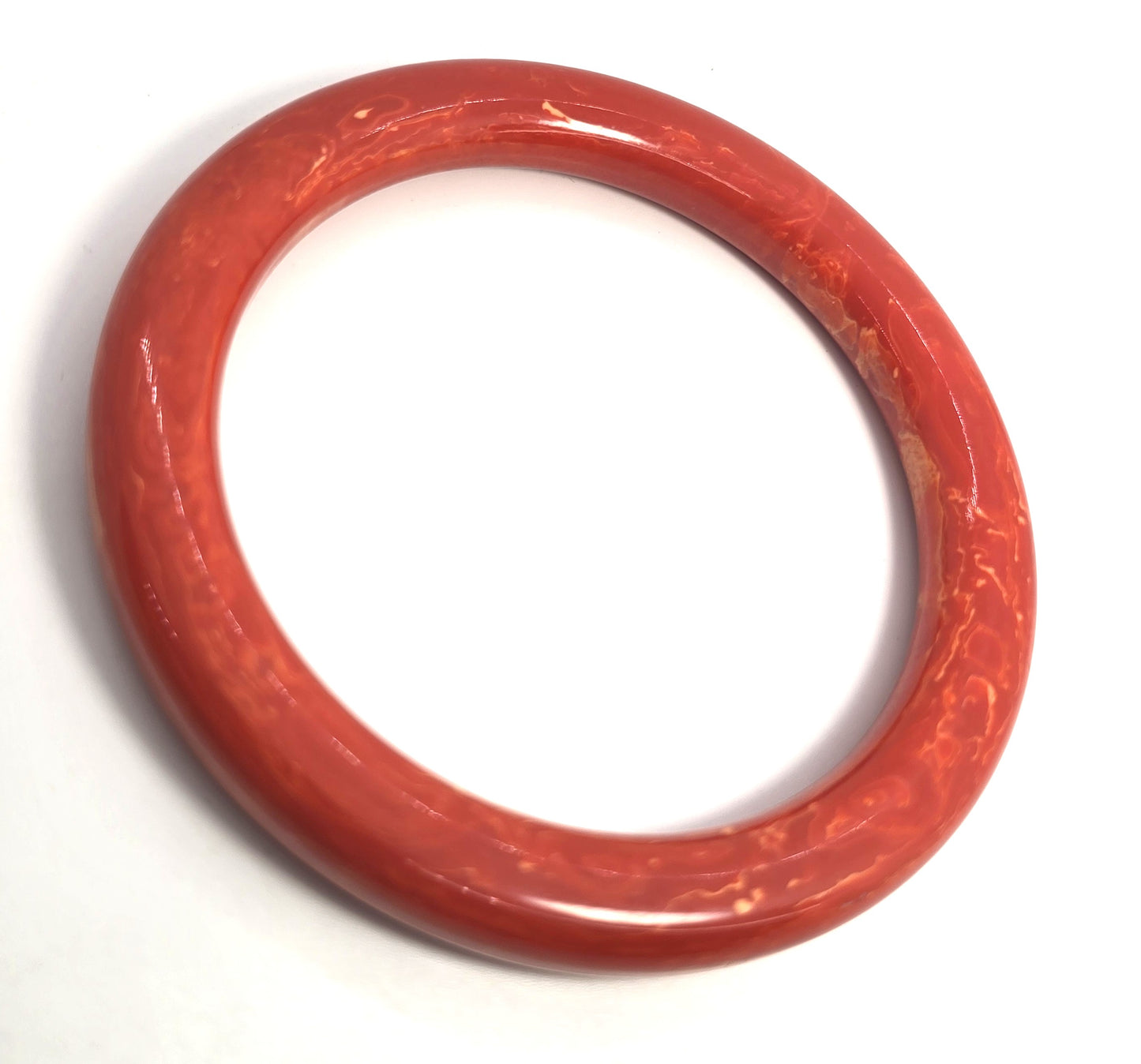 Orange marble swirl Bakelite thick rounded vintage bangle bracelet tested