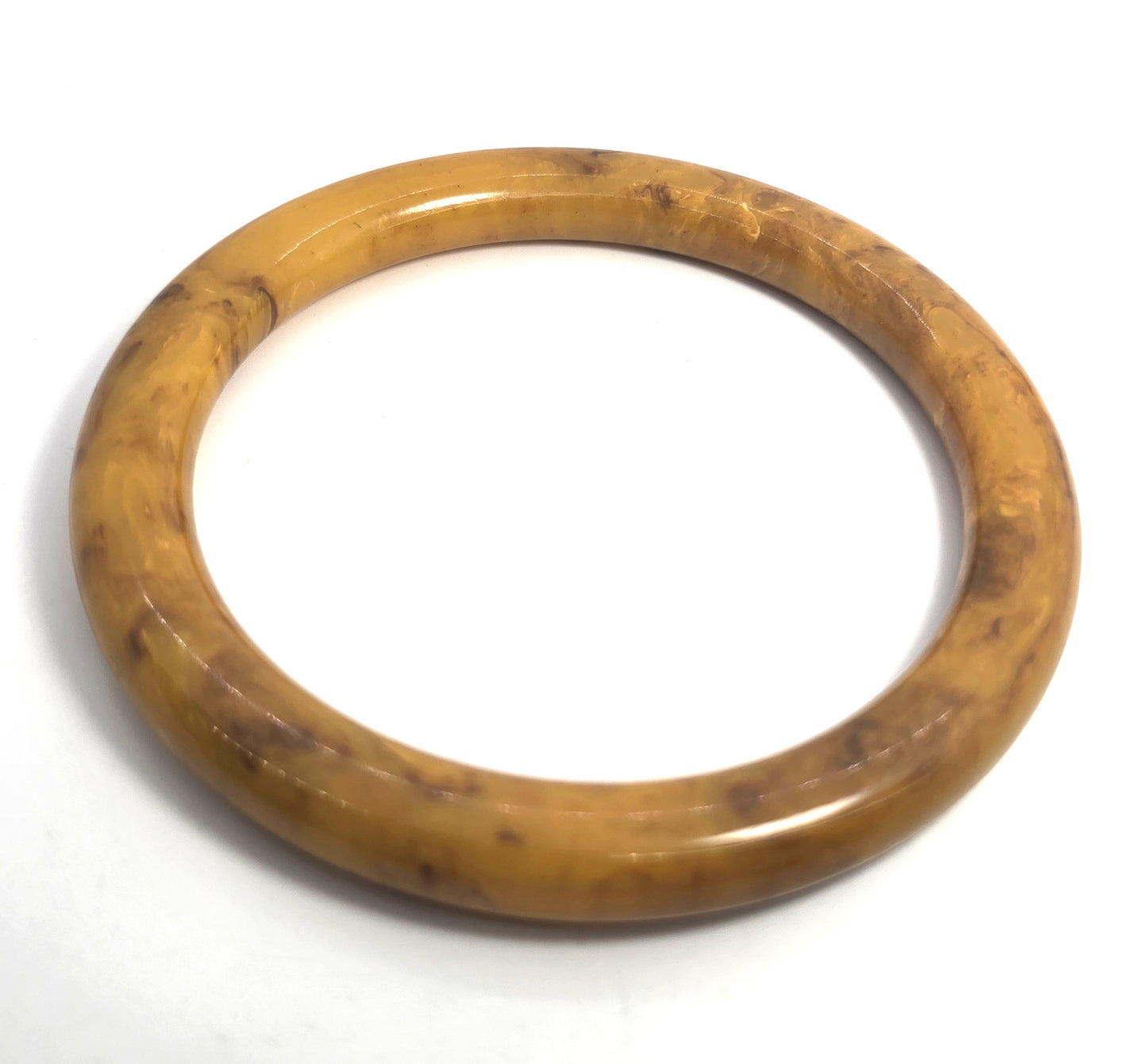 Marbled butterscotch swirl Bakelite thick rounded vintage bangle bracelet tested