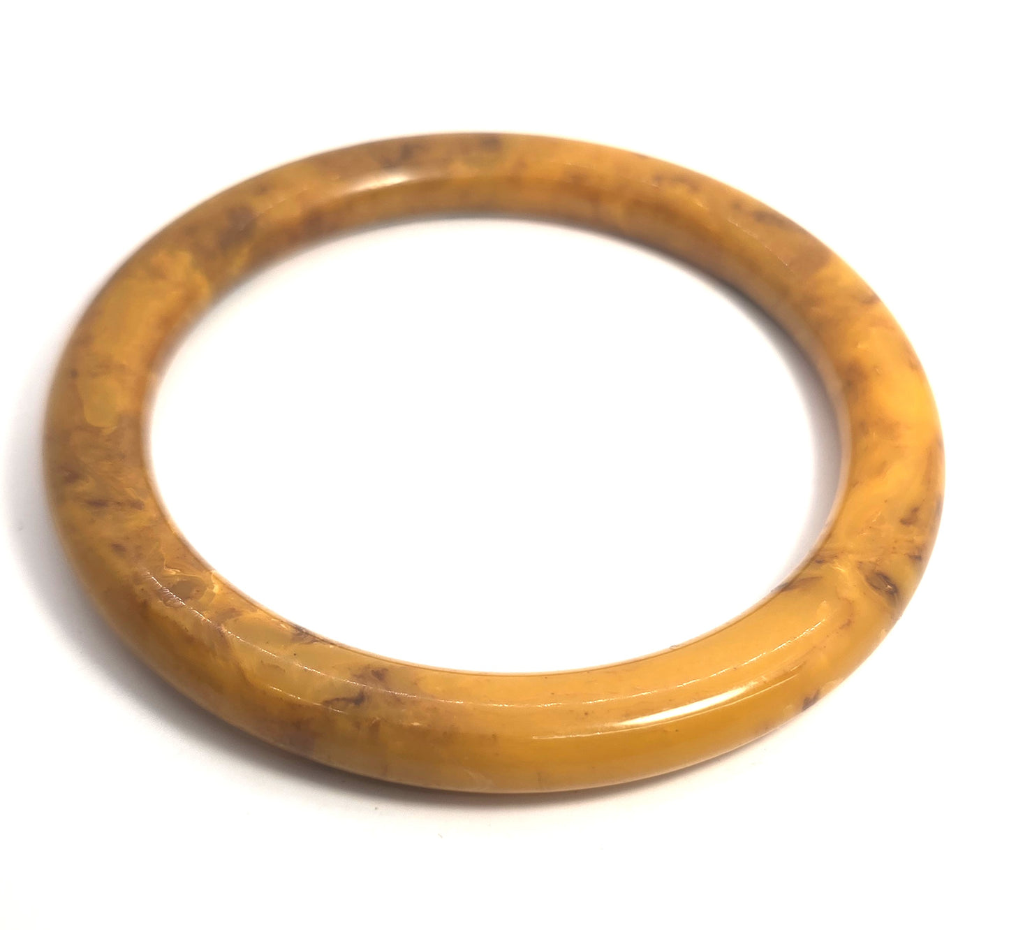 Marbled butterscotch swirl Bakelite thick rounded vintage bangle bracelet tested
