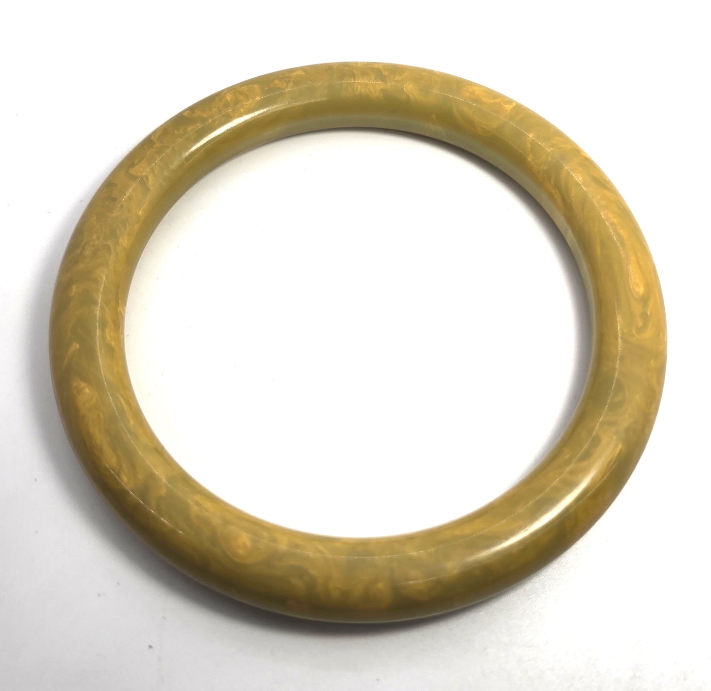 Marbled Olive yellow green swirl Bakelite thick vintage bangle bracelet tested