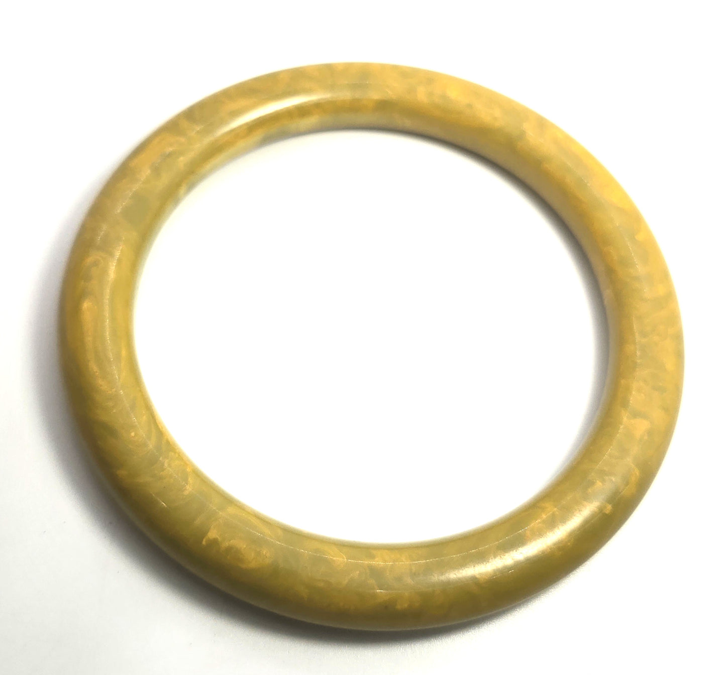Marbled Olive yellow green swirl Bakelite thick vintage bangle bracelet tested