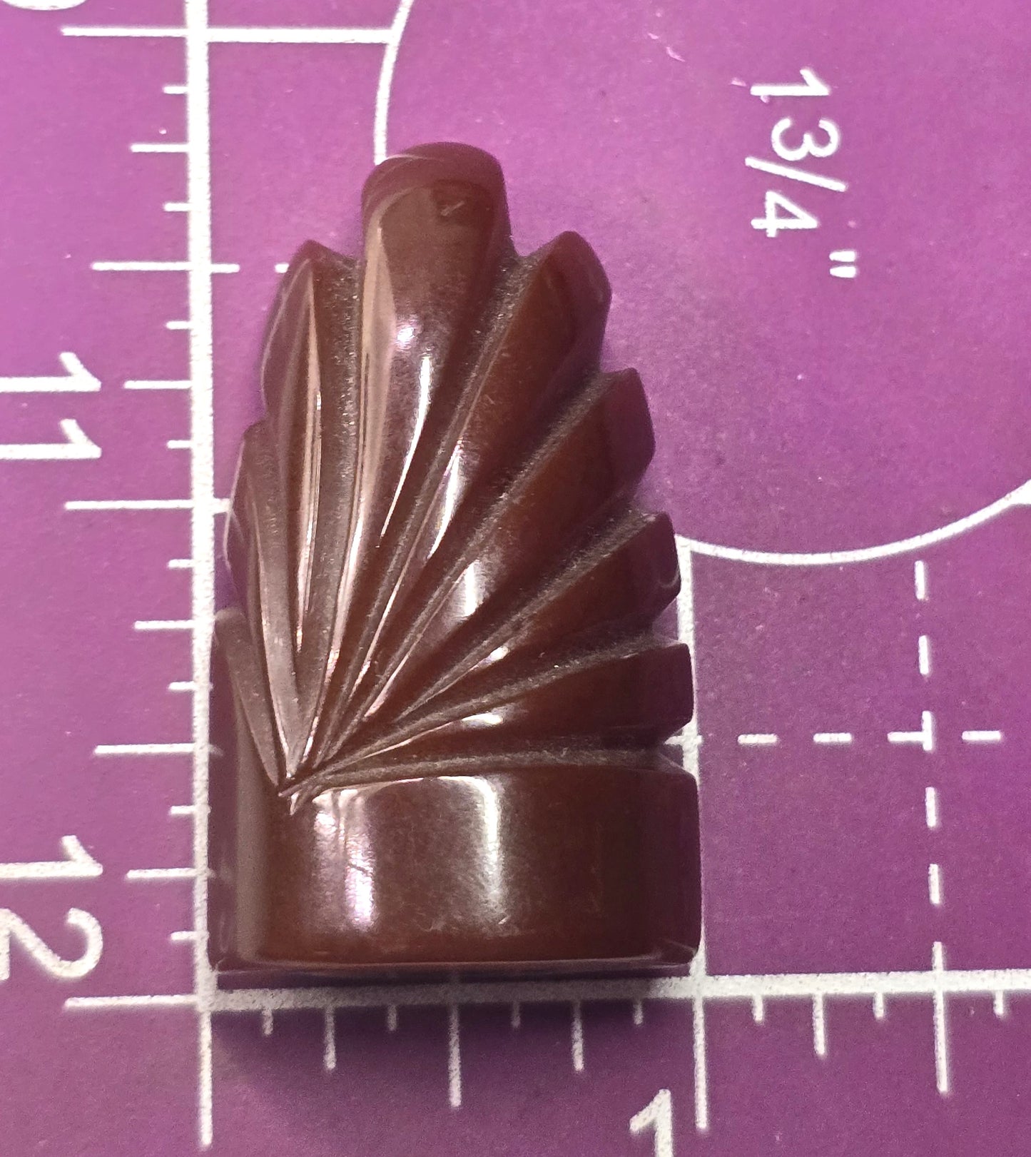 Art Deco Carved Brown Bakelite thick scalloped vintage fur dress clip