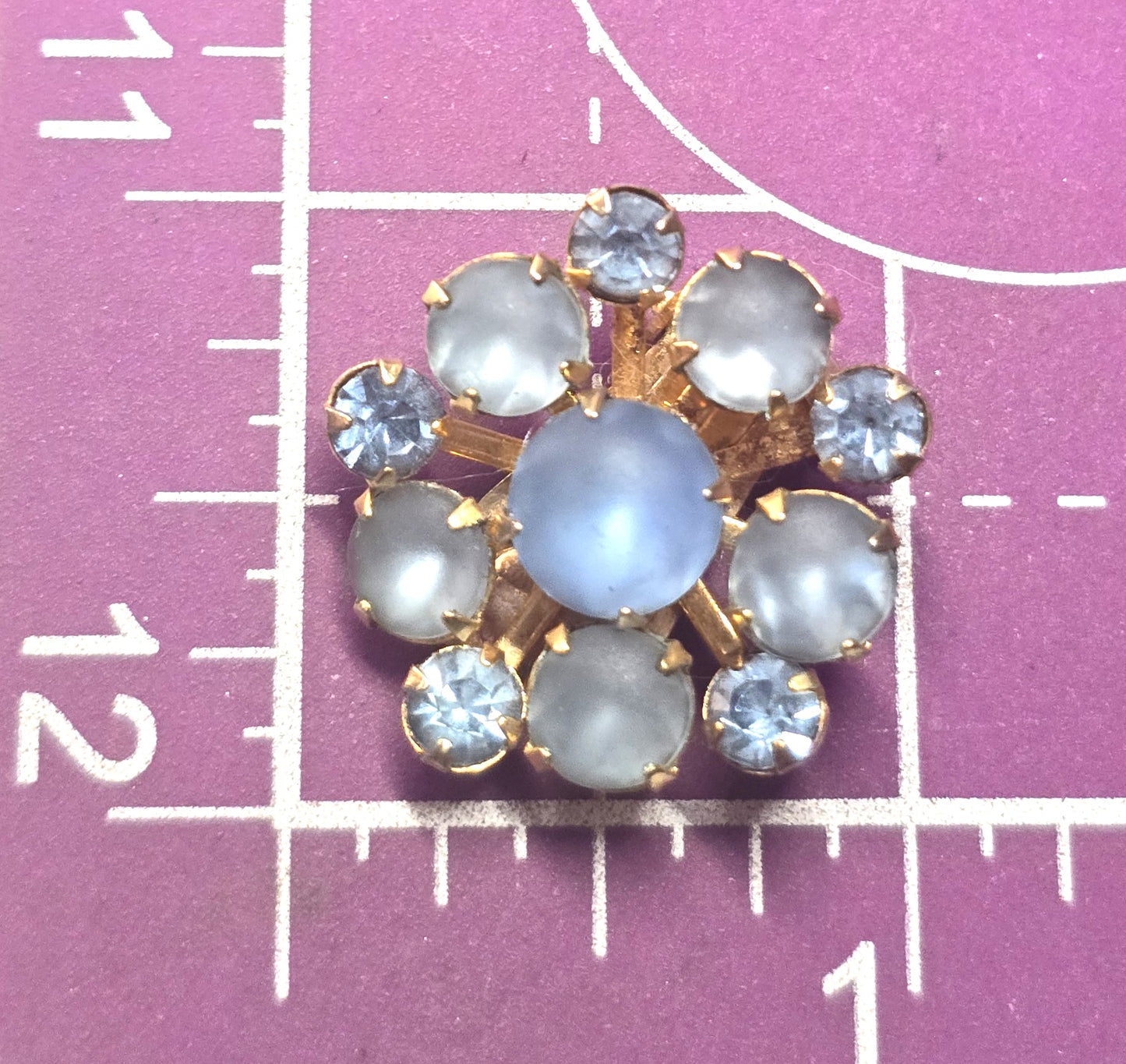 Blue Satin glass vintage blue rhinestone cluster clip on earrings