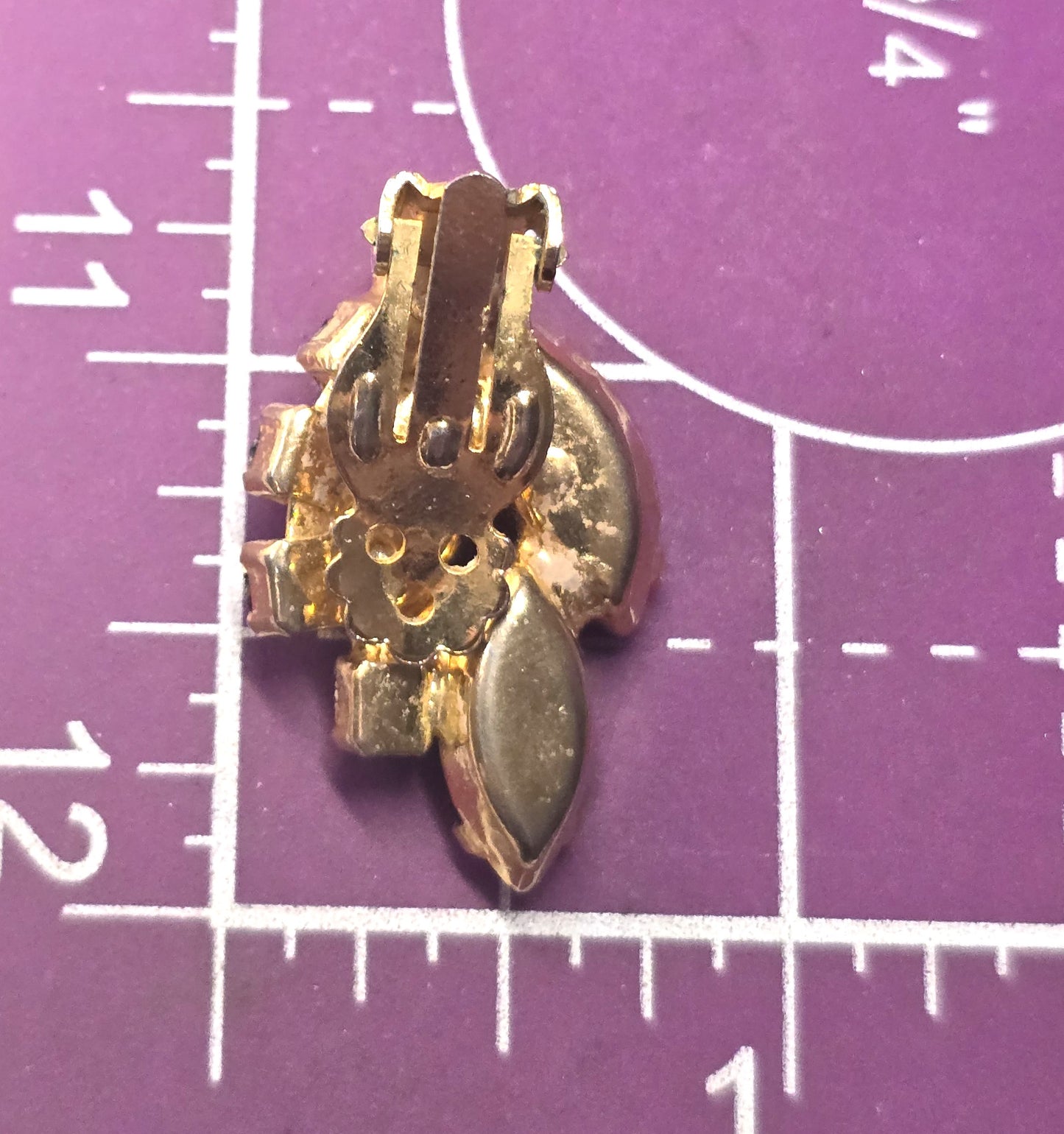 Purple and blue peacock Aurora Borealis rhinestone vintage clip on  earrings