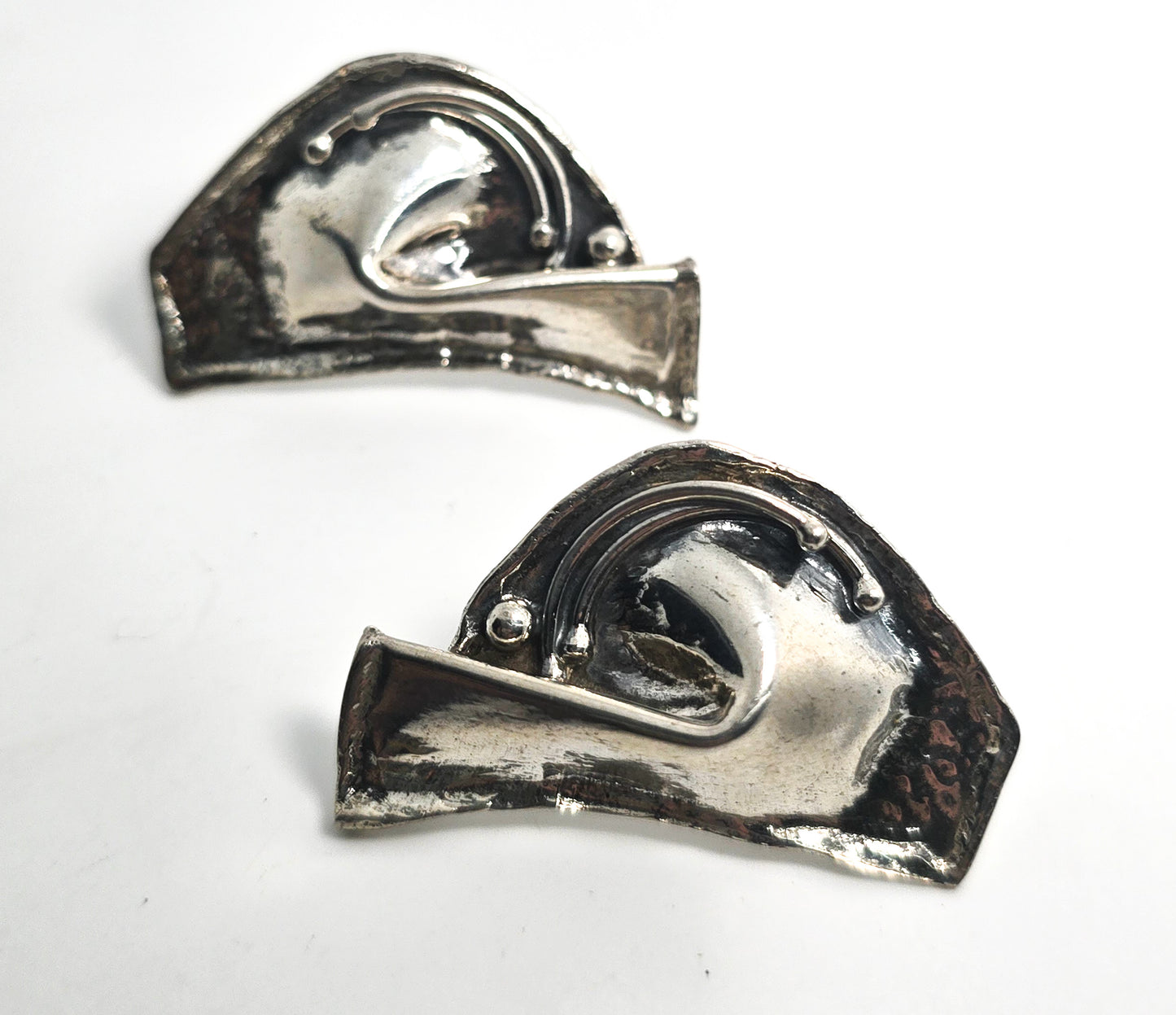 Modernist  retro silver toned retro vintage large cluster earrings