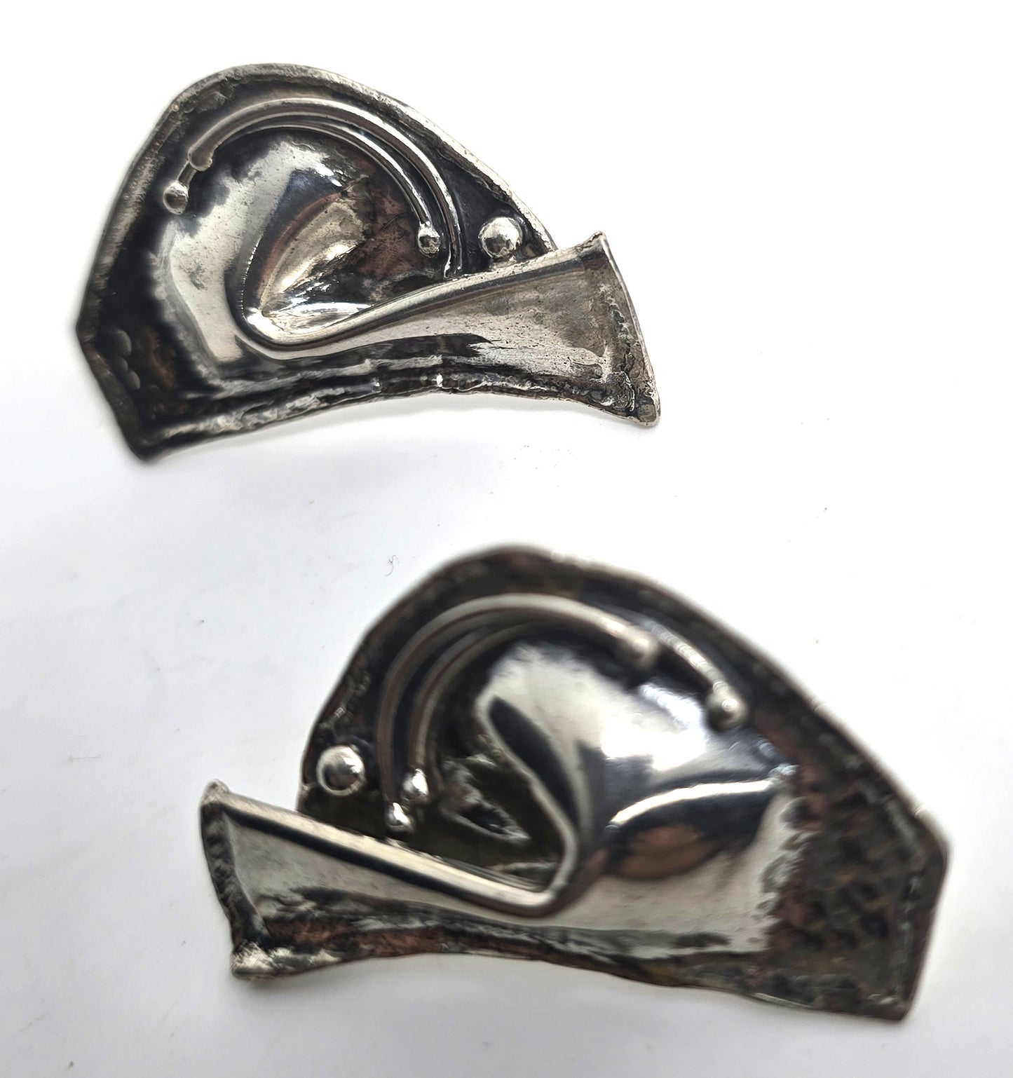 Modernist  retro silver toned retro vintage large cluster earrings