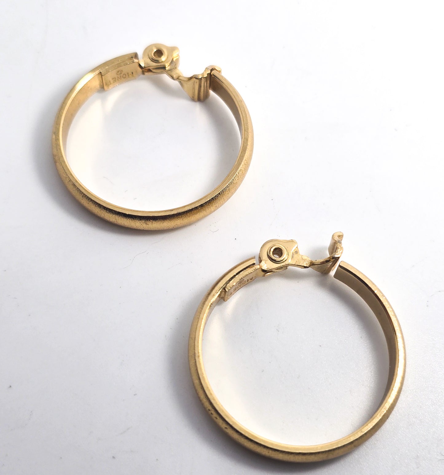 Monet gold toned vintage 1980's retro clip on large hoop earrings