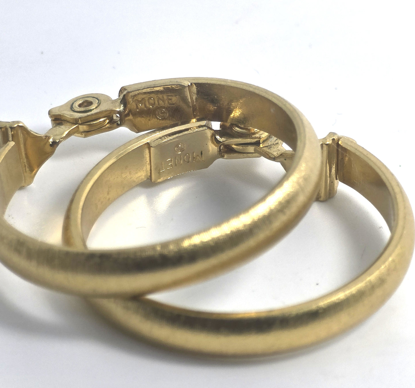 Monet gold toned vintage 1980's retro clip on large hoop earrings