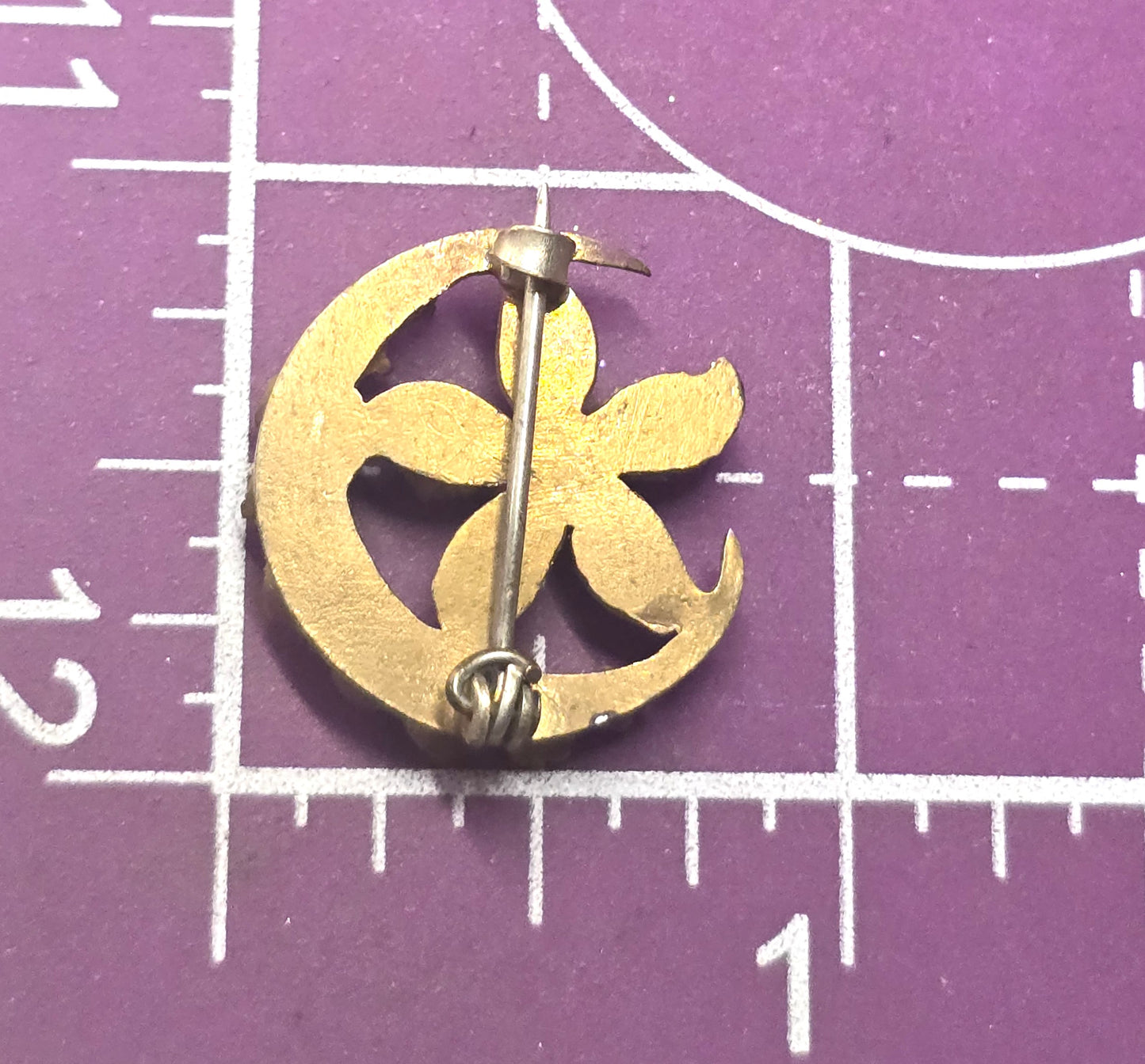 Antique Victorian rhinestone crescent moon flower gold filled brooch pin