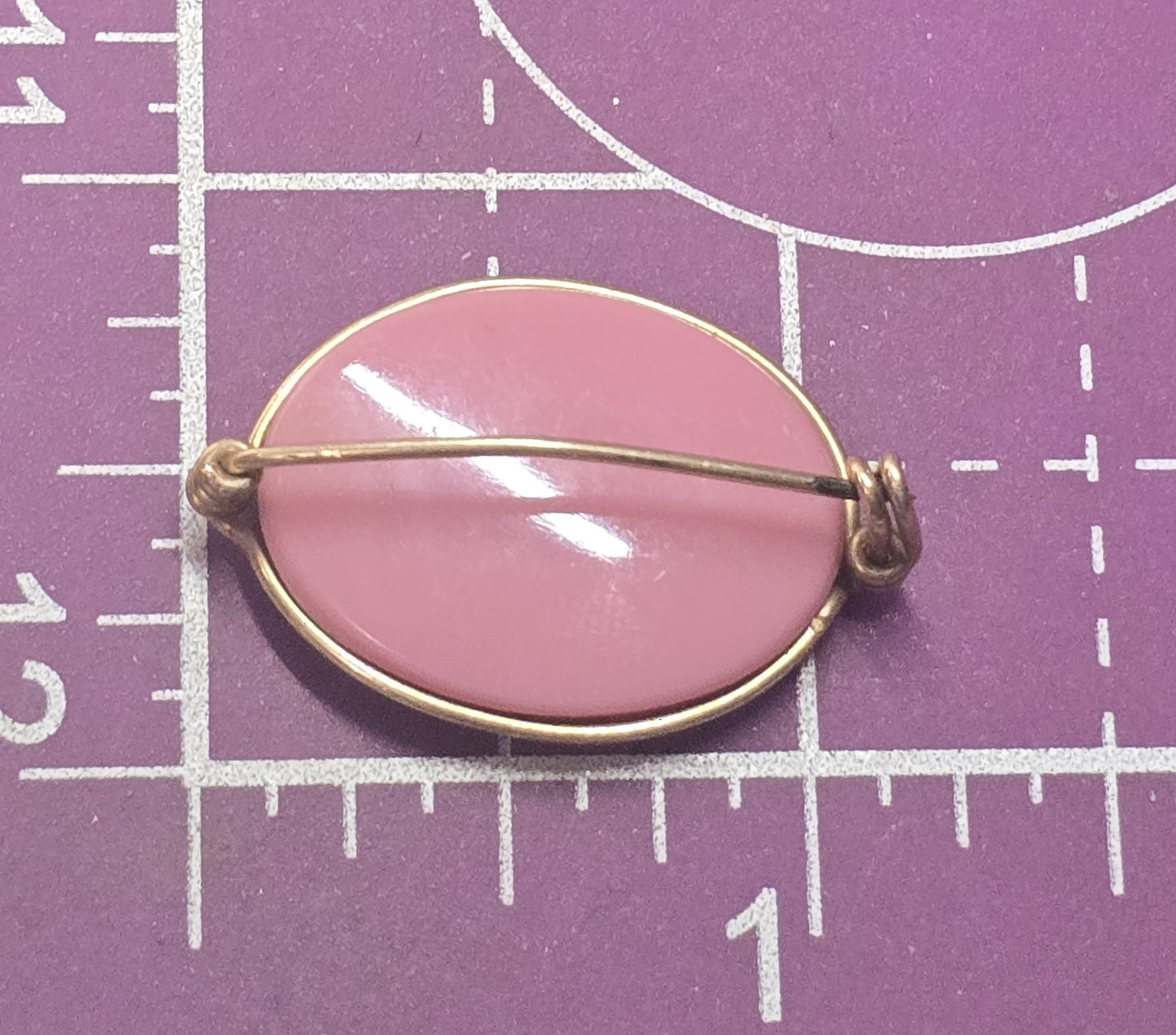 Pink molded glass cameo yellow gold filled wire wrapped Greek Rococo brooch