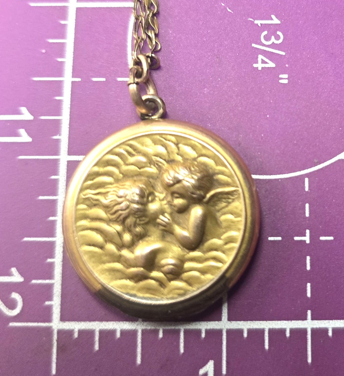 Cupid Kissing Venus Antique Yellow Gold Filled Victorian Locket necklace