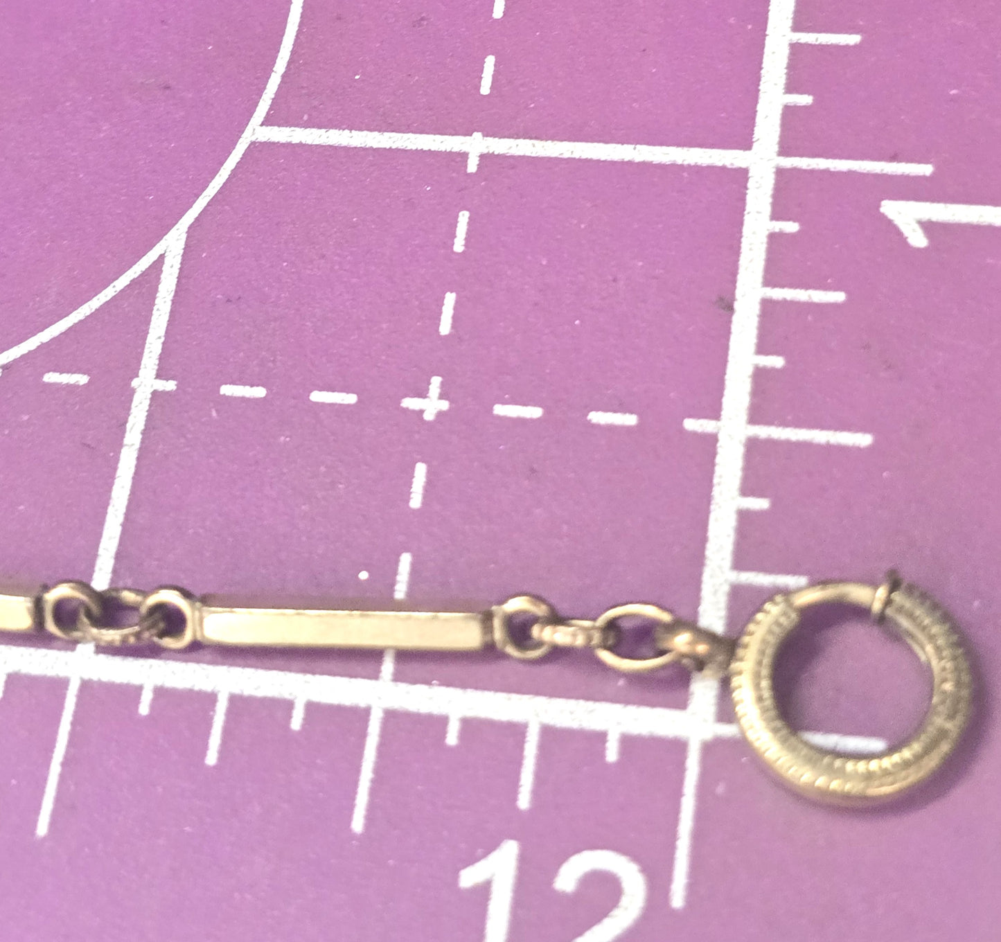 Art Deco antique yellow gold filled embossed bar link 12.5 inch long watch fob chain