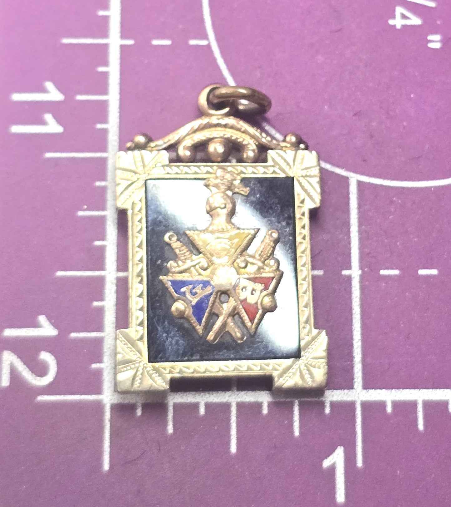 Knights of Pythias Gold filled enamel antique watch fob pendant charm