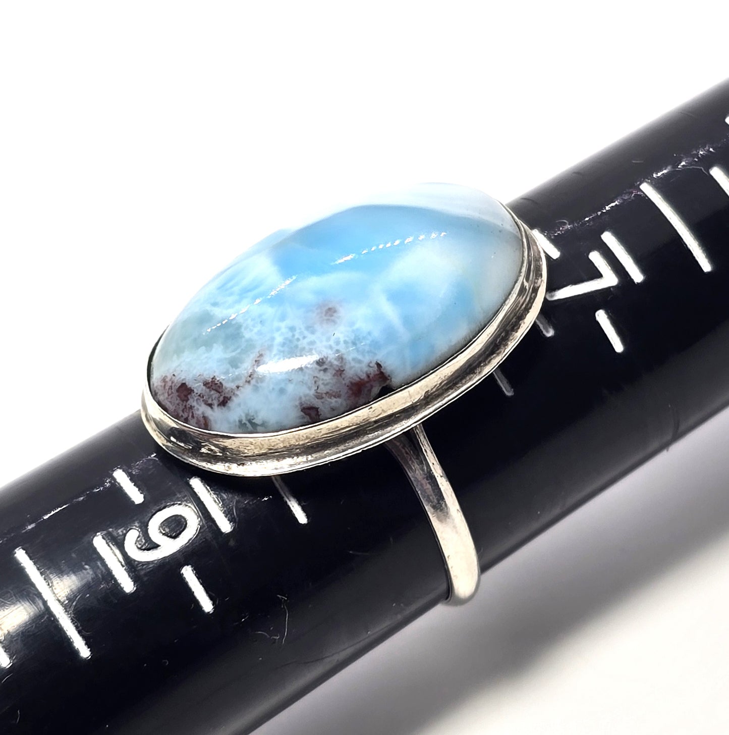 Larimar Dominican Republic large blue gemstone sterling silver ring size 8