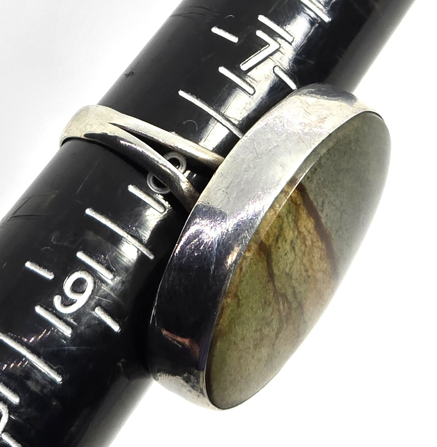 Landscape picture Jasper large split shank vintage sterling silver ring size 8