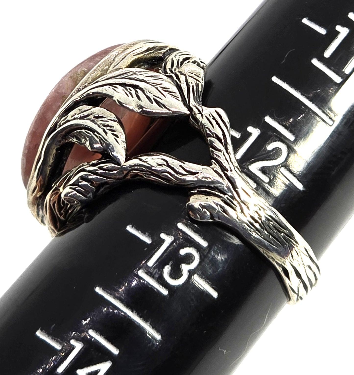 Rhodochrosite large banded pink gemstone BBJ signed sterling ring size 12.5