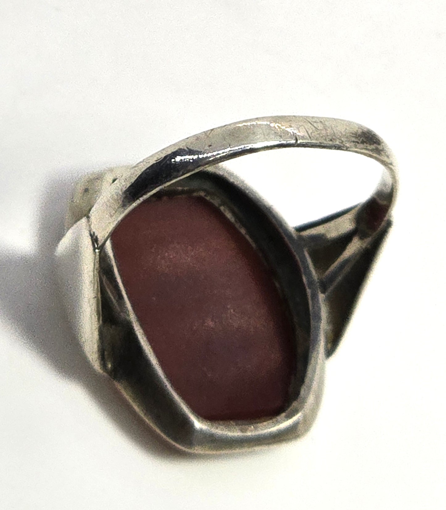 Modernist Coffin cut Carnelian gemstone sterling silver vintage signet ring size 8