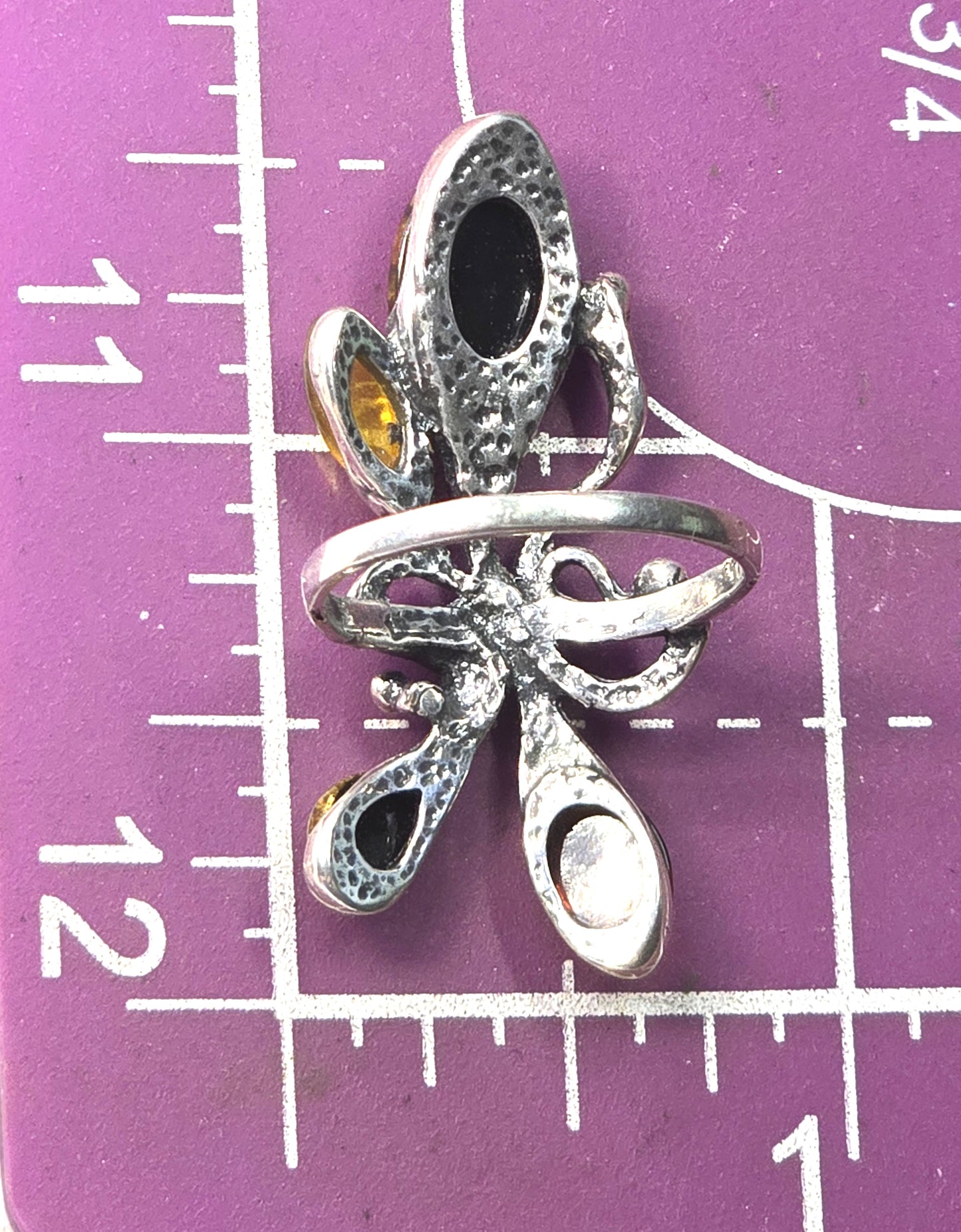 Baltic Amber Large three color cab abstract sterling silver statement ring size 7.5