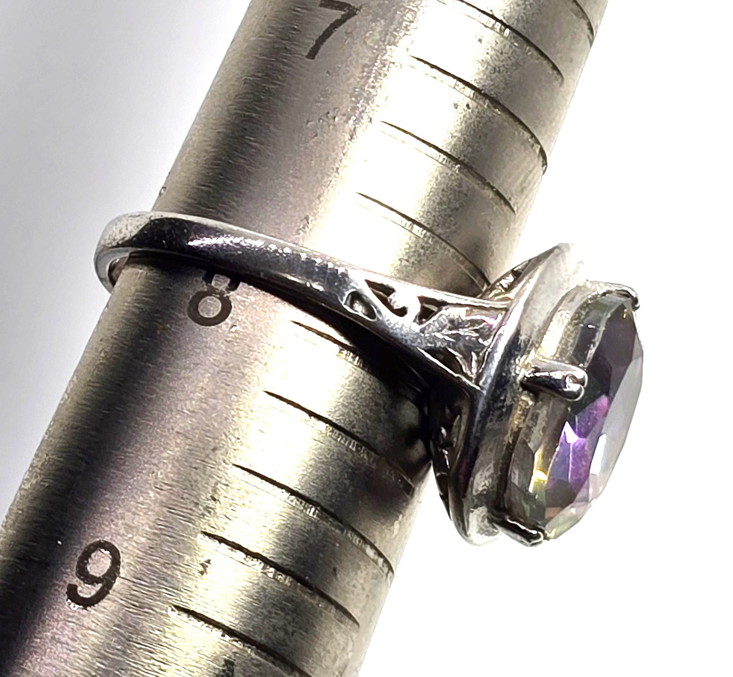 Peacock Mystic Topaz 5ct oval cut faceted sterling silver solitaire ring size 8