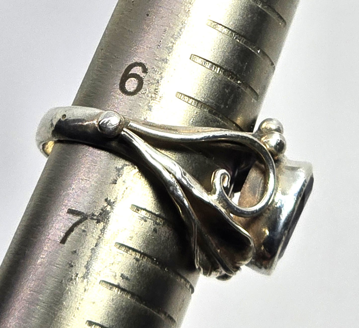 Amethyst gemstone artisan Cala lily flower sterling silver open work ring size 6.5